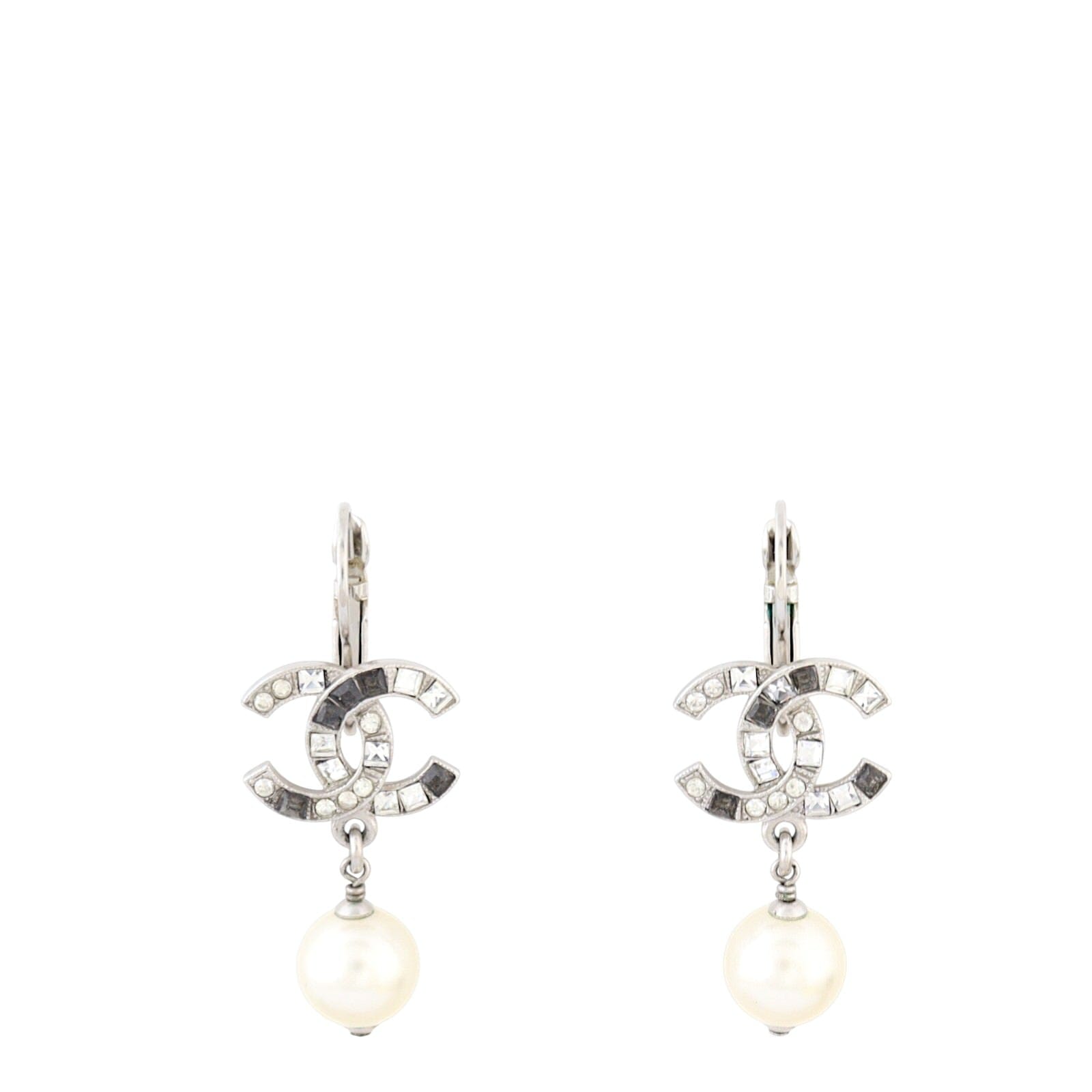 Chanel CC Baguette Pearl Drop Earrings