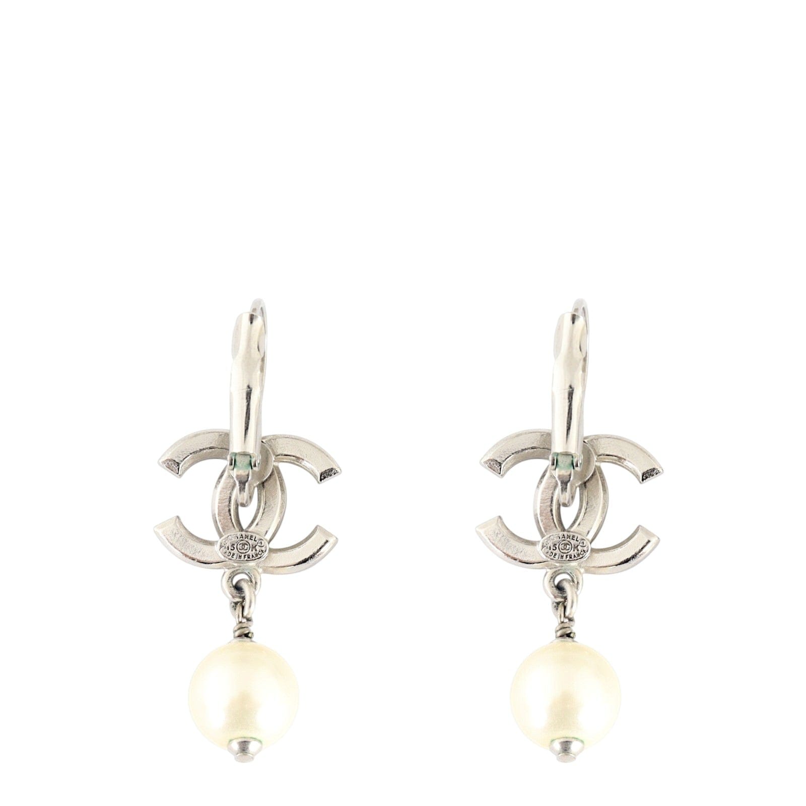Chanel CC Baguette Pearl Drop Earrings