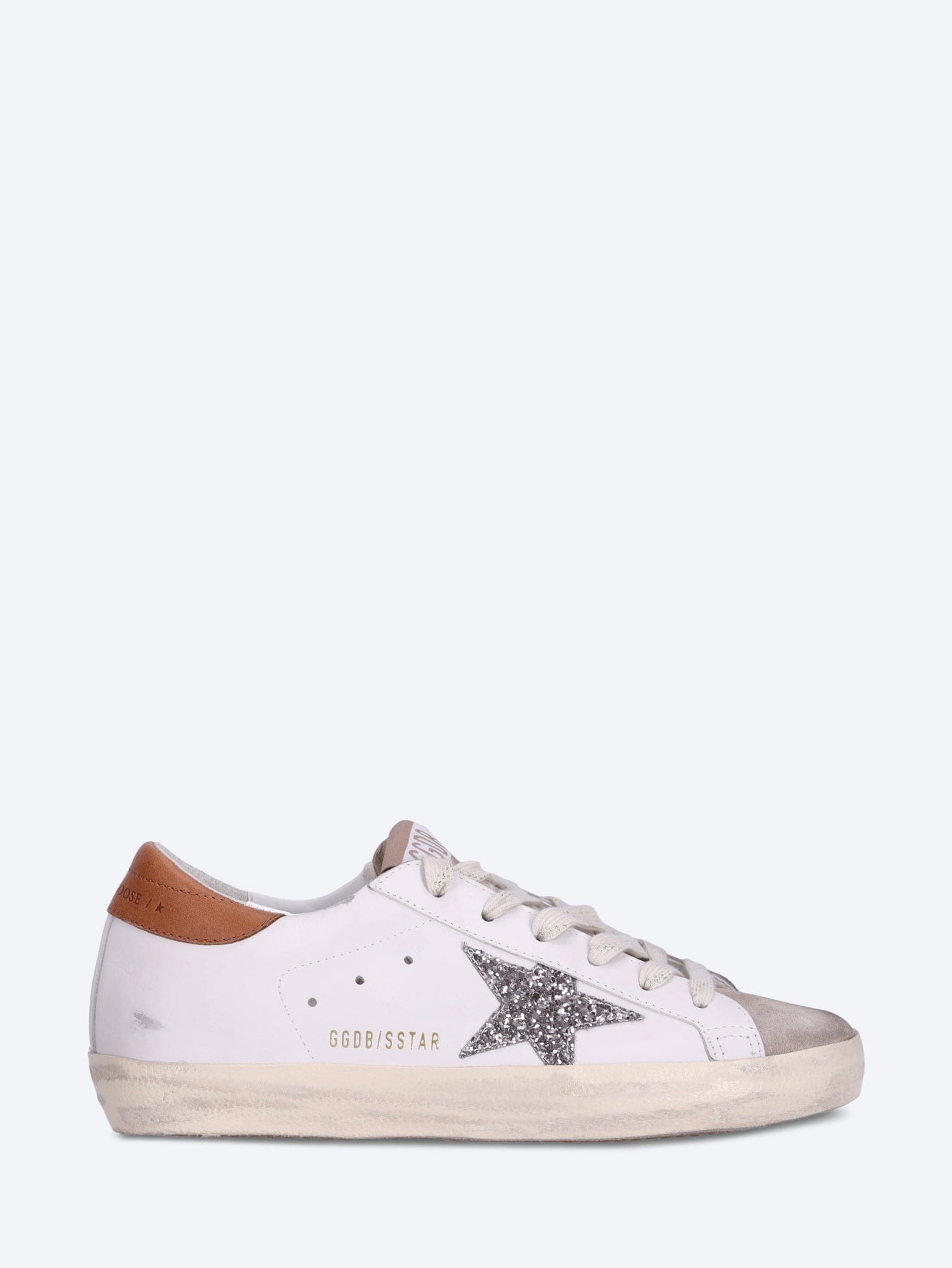 Golden Goose Super star leather upper and heel suede toe glitter star sneakers