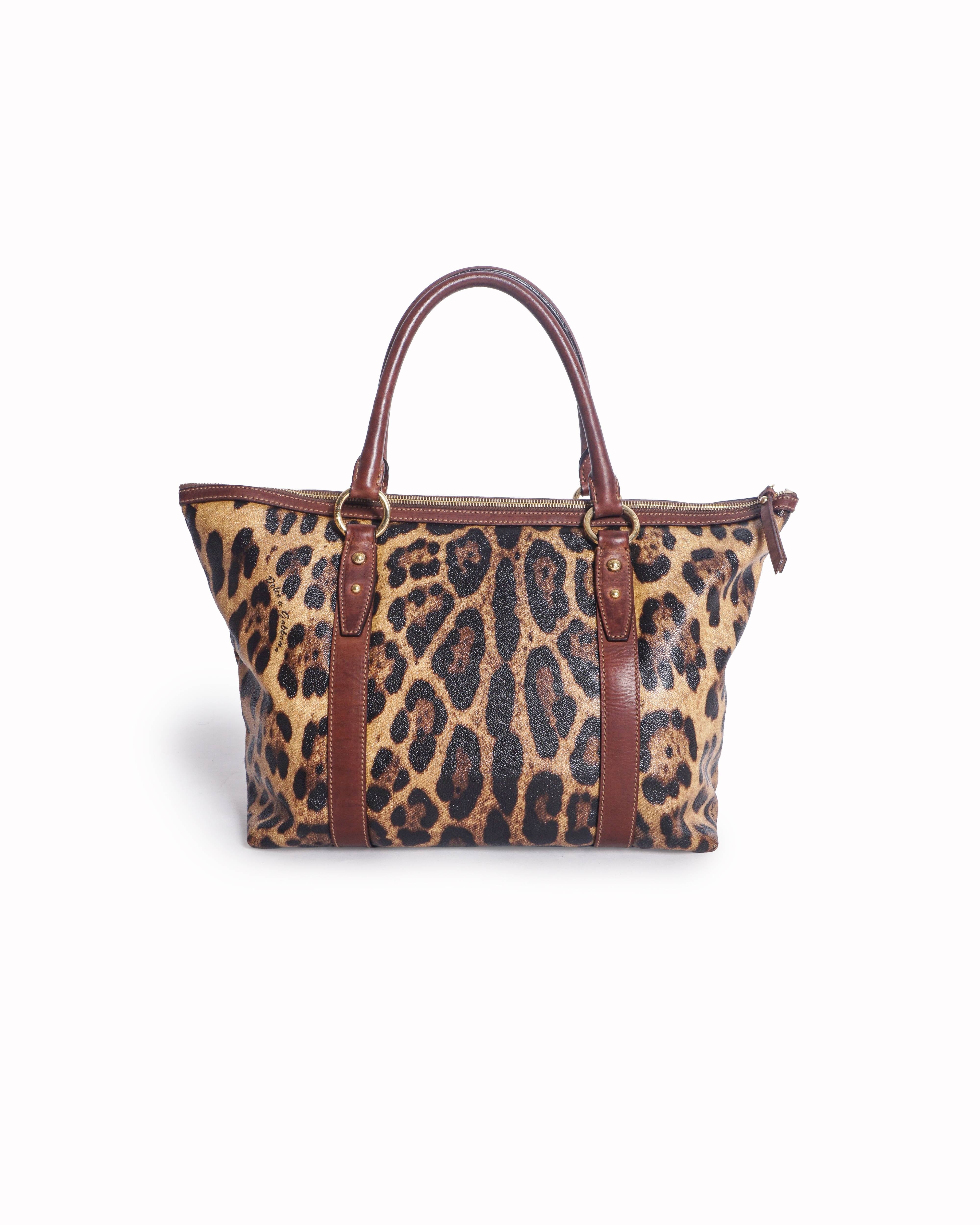 Dolce & Gabbana Leopard Print Leather Trim Tote Bag