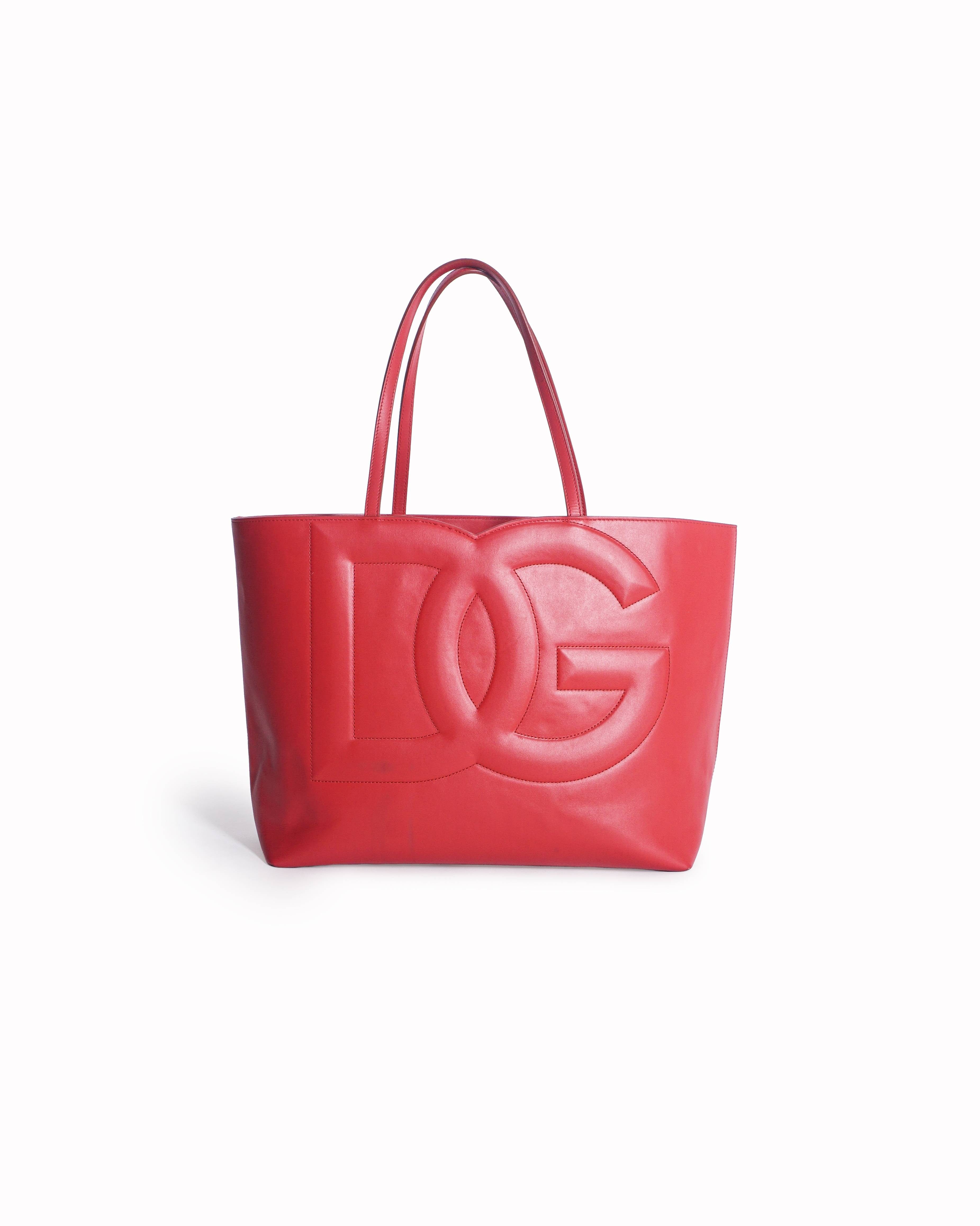 Dolce & Gabbana Red Smooth Leather DG Logo Tote Bag
