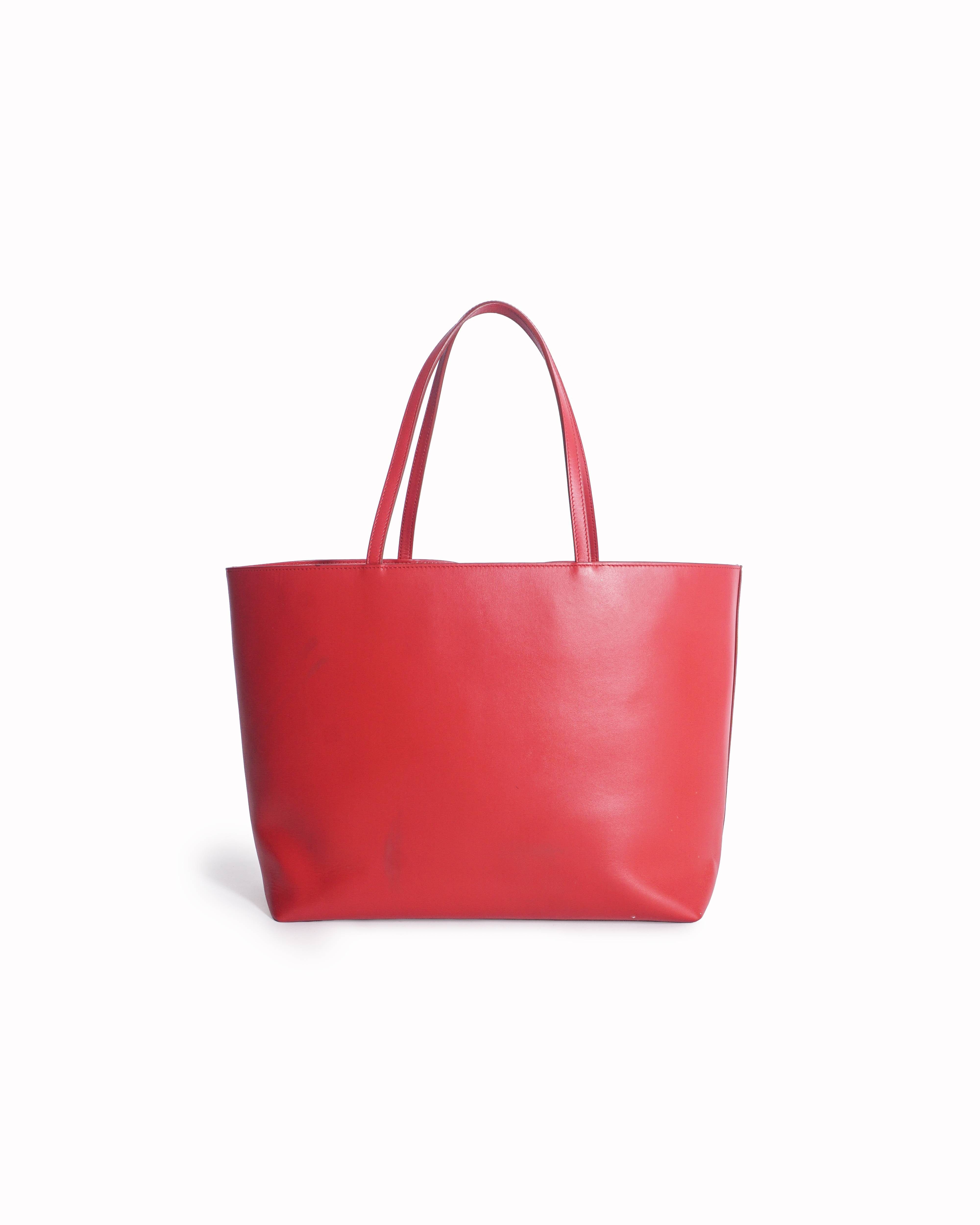 Dolce & Gabbana Red Smooth Leather DG Logo Tote Bag