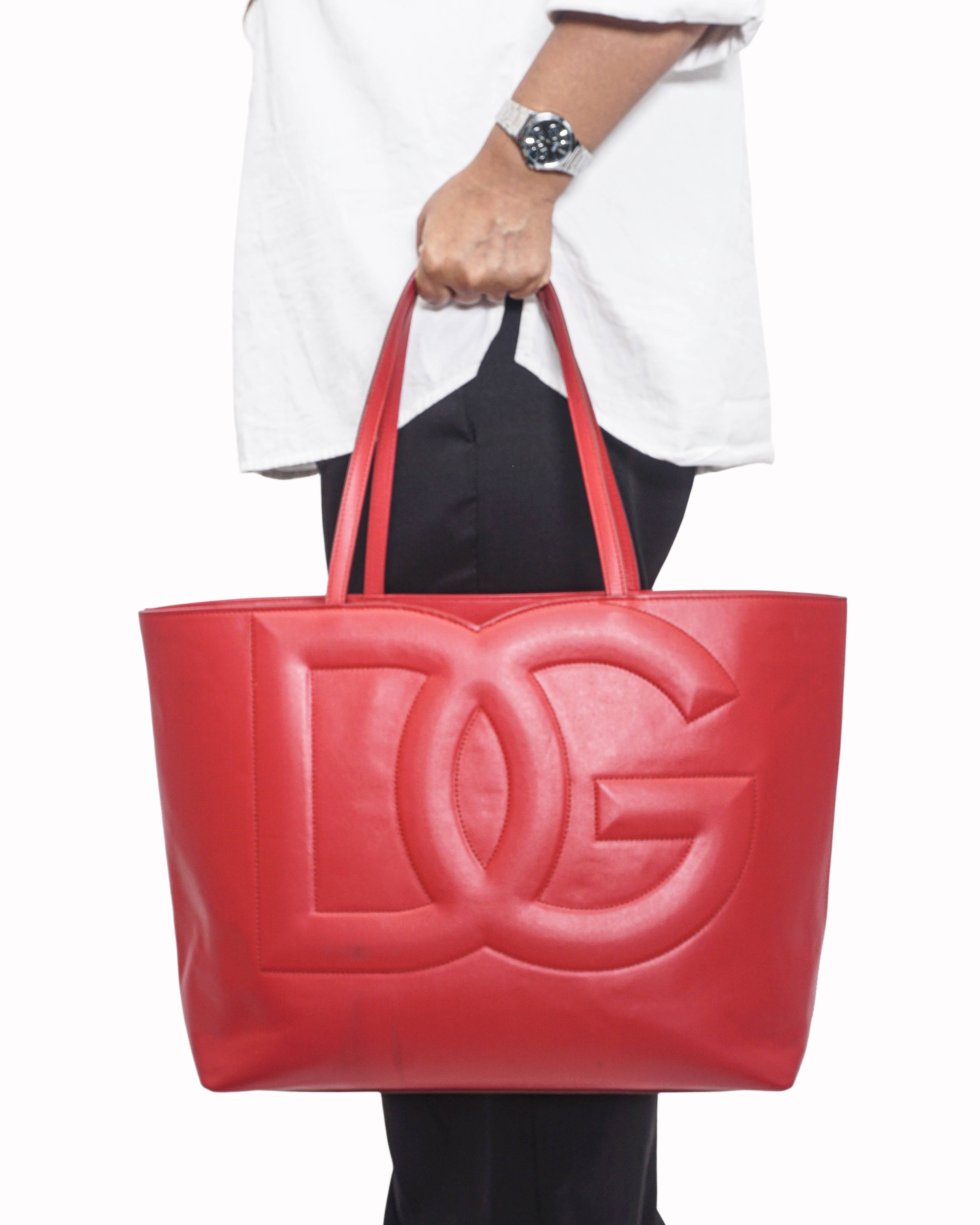 Dolce & Gabbana Red Smooth Leather DG Logo Tote Bag