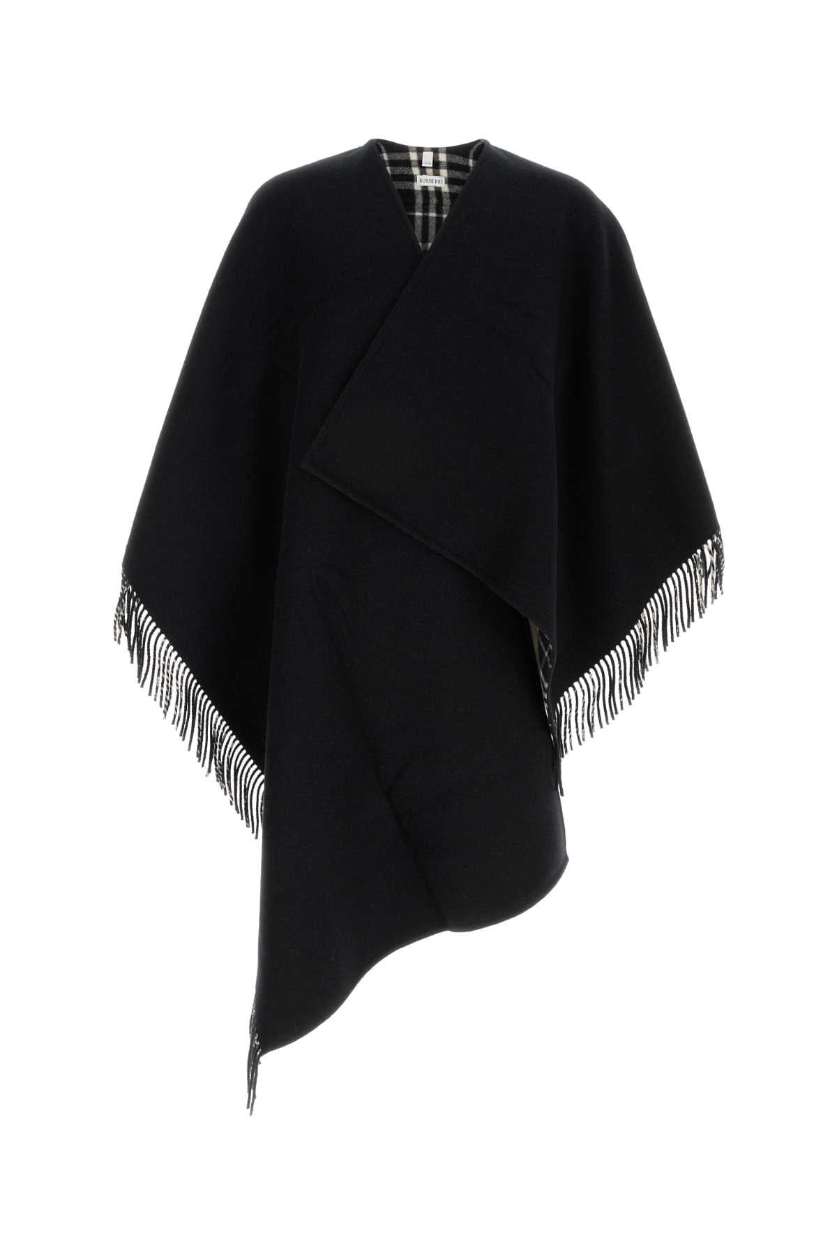 Burberry Wool Fringed Shawl — Black