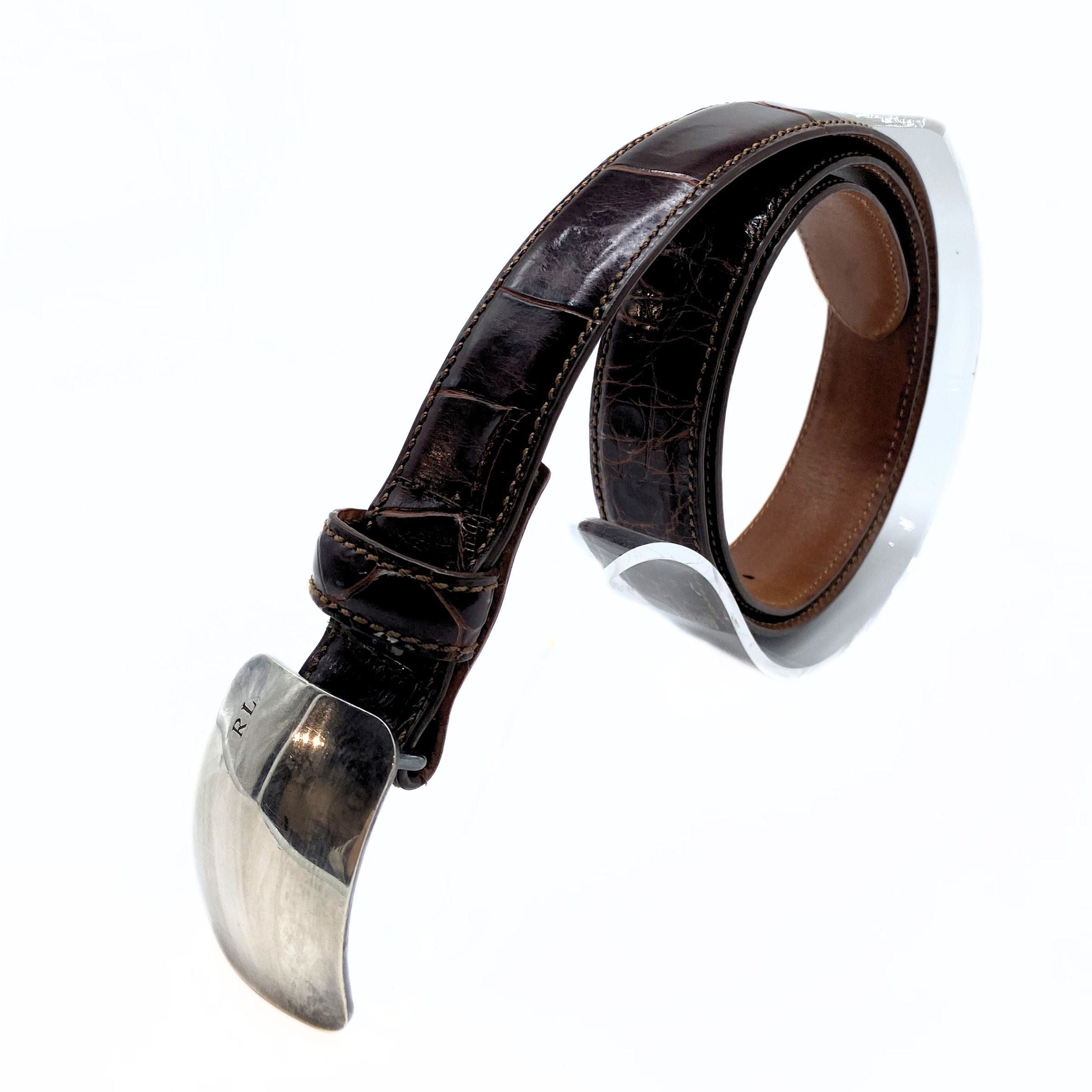 Polo Ralph Lauren Brown Alligator Leather with Silver Square Buckle