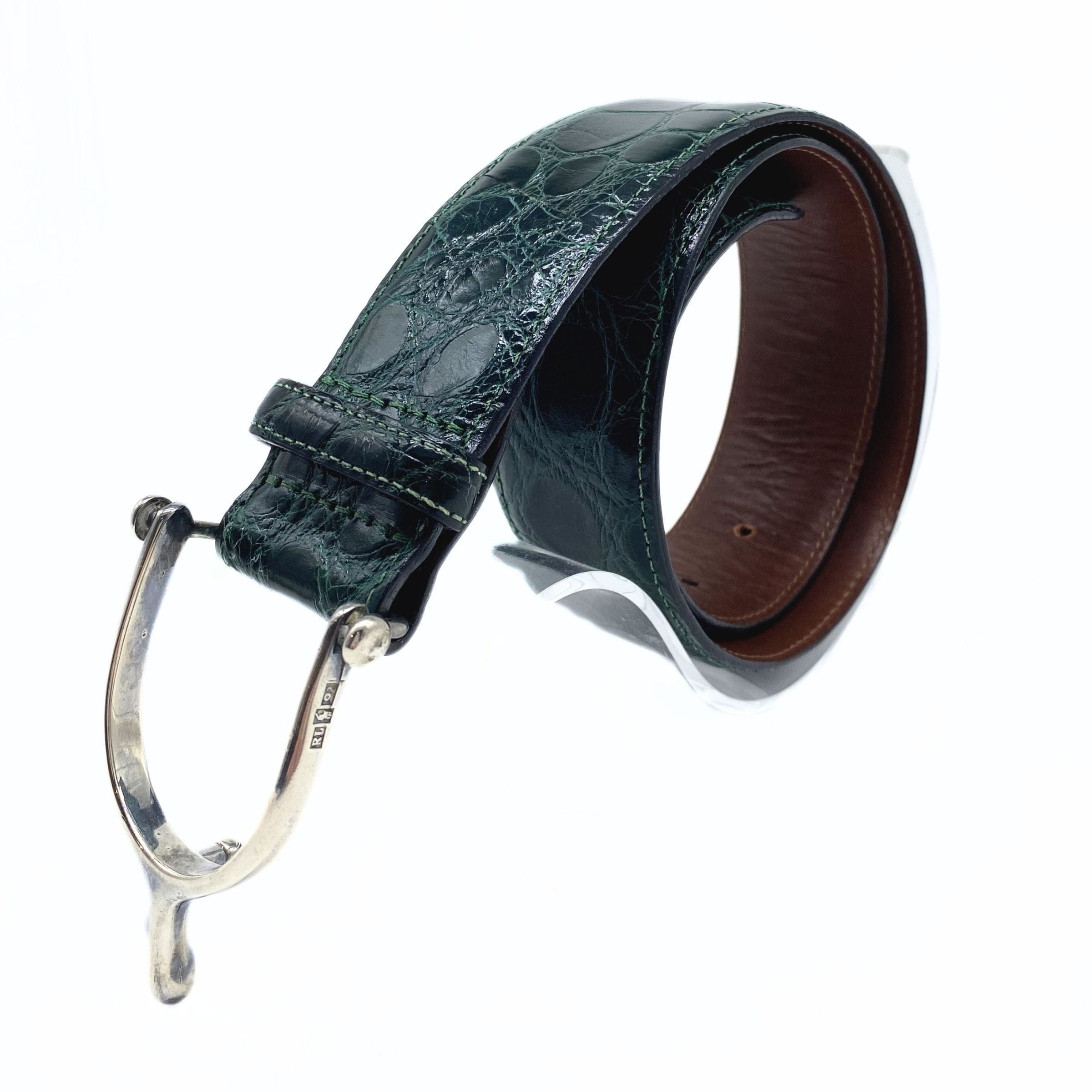Polo Ralph Lauren Green Alligator Leather Silver Stirrup Buckle