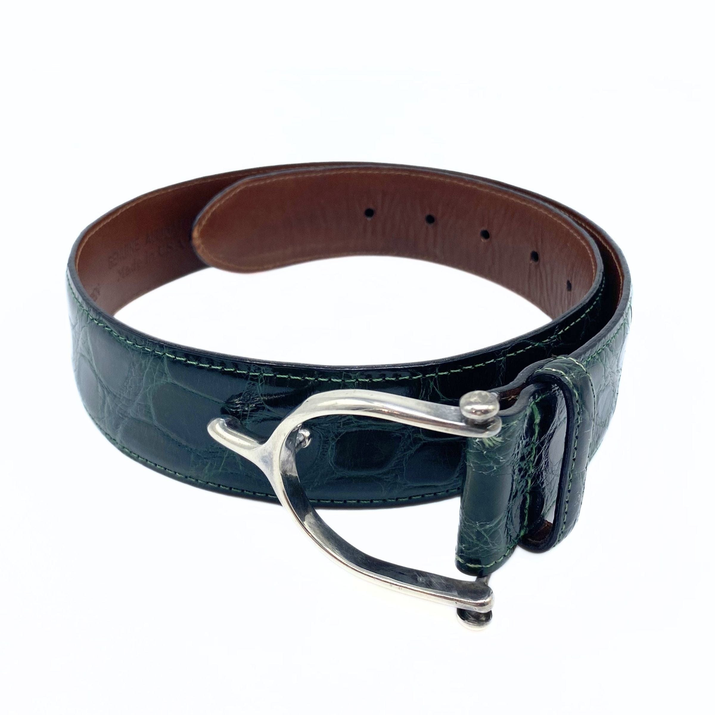 Polo Ralph Lauren Green Alligator Leather Silver Stirrup Buckle
