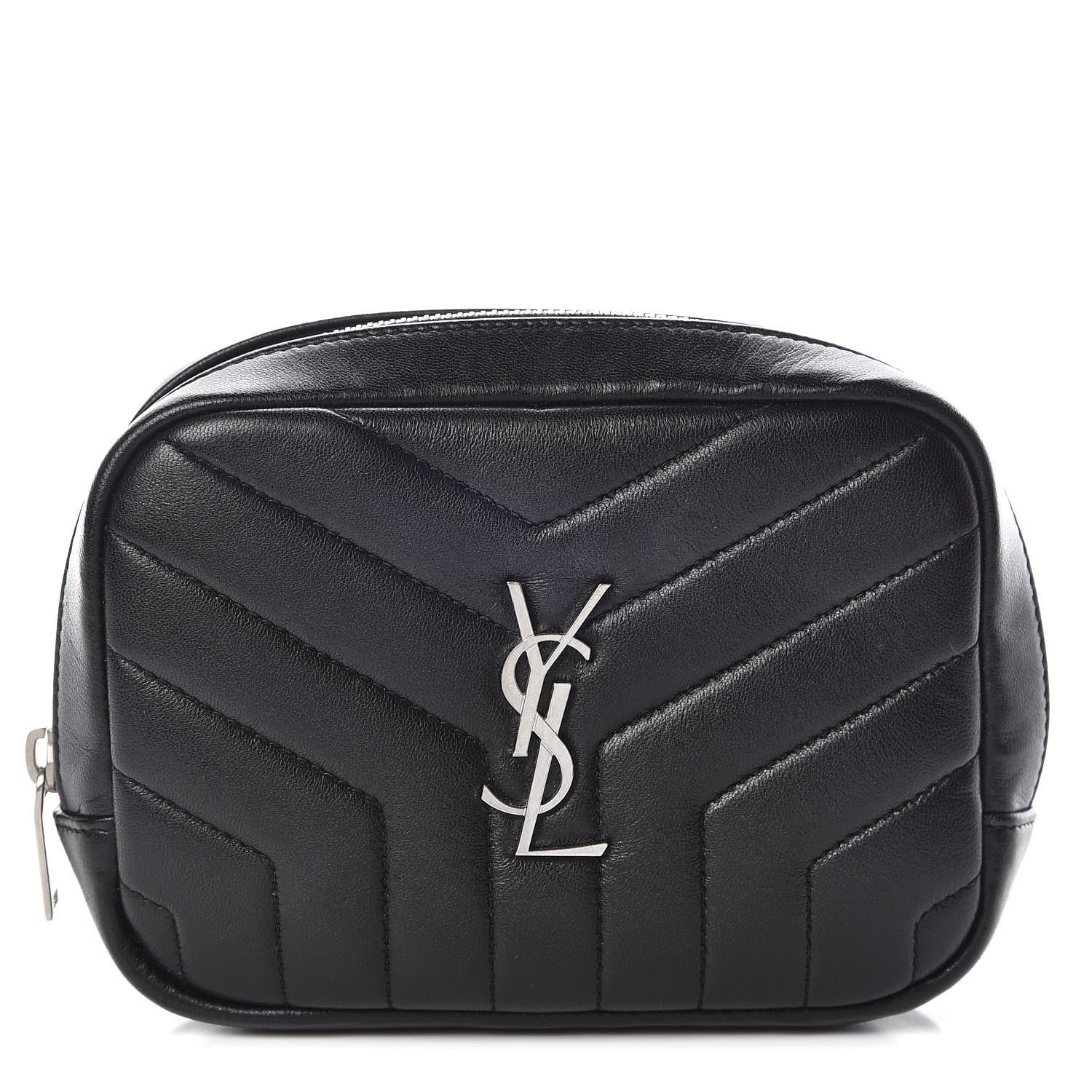 Saint Laurent Lambskin Y Quilted Monogram Loulou Cosmetic Case Black
