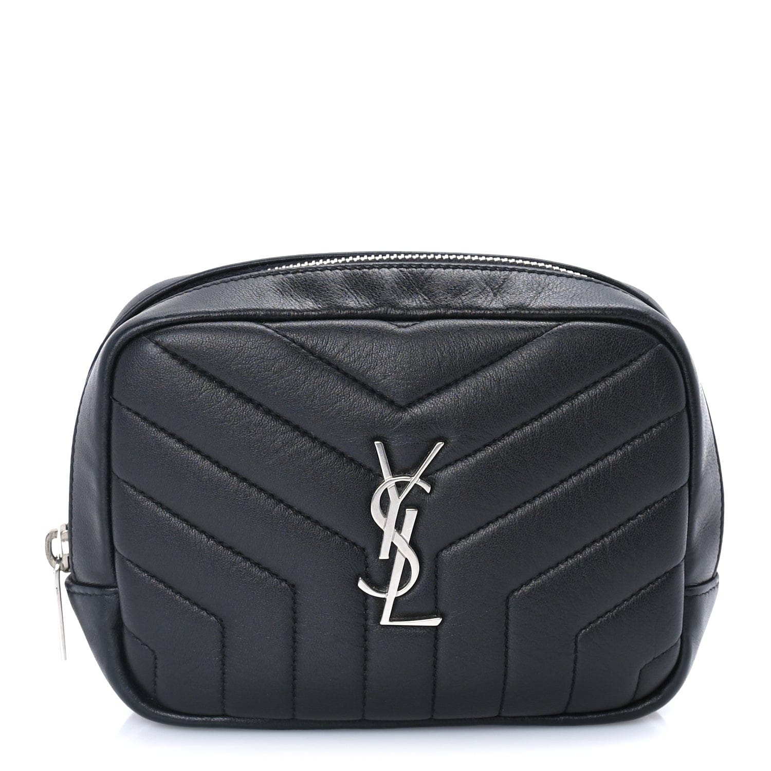 Saint Laurent Lambskin Y Quilted Monogram Loulou Cosmetic Case Black