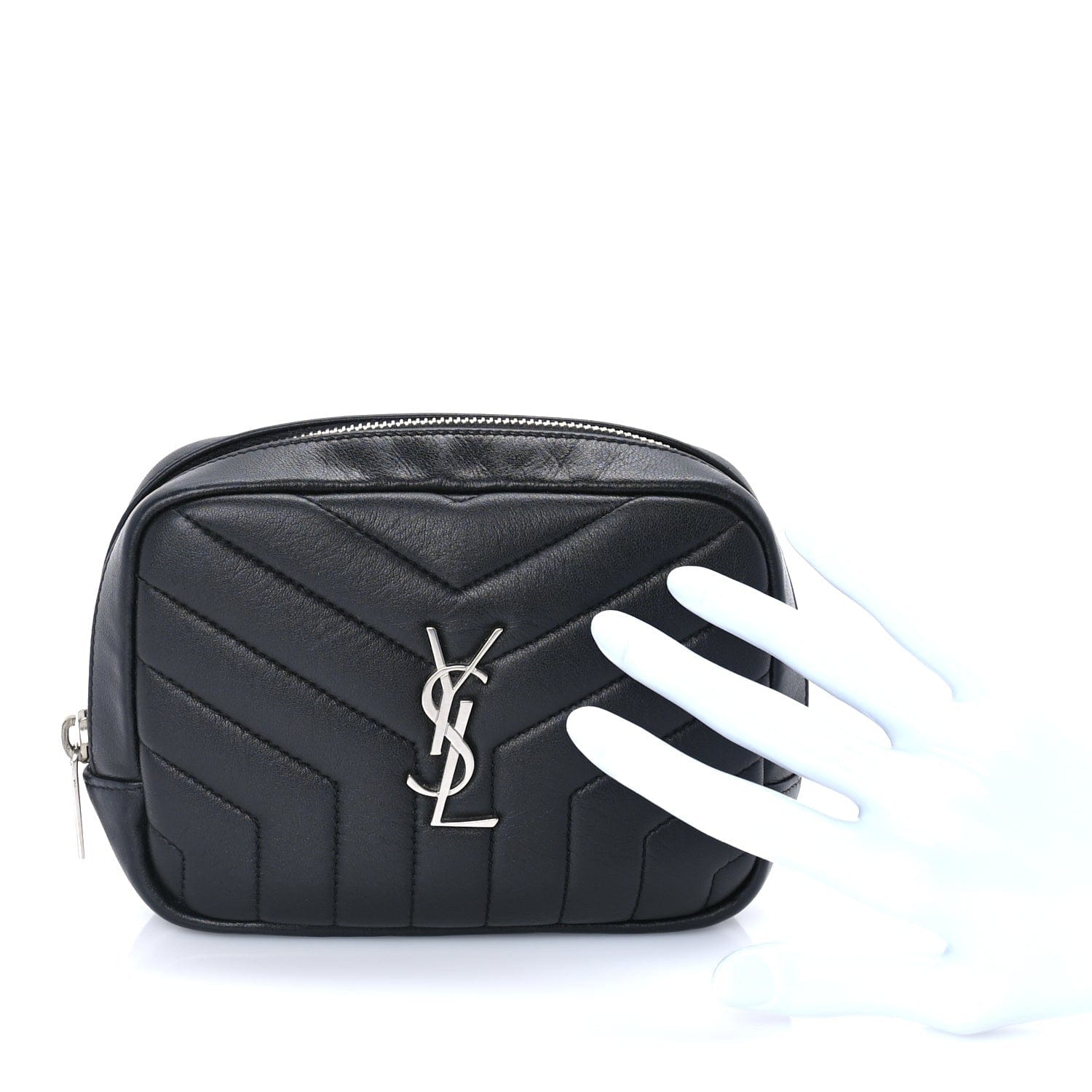 Saint Laurent Lambskin Y Quilted Monogram Loulou Cosmetic Case Black