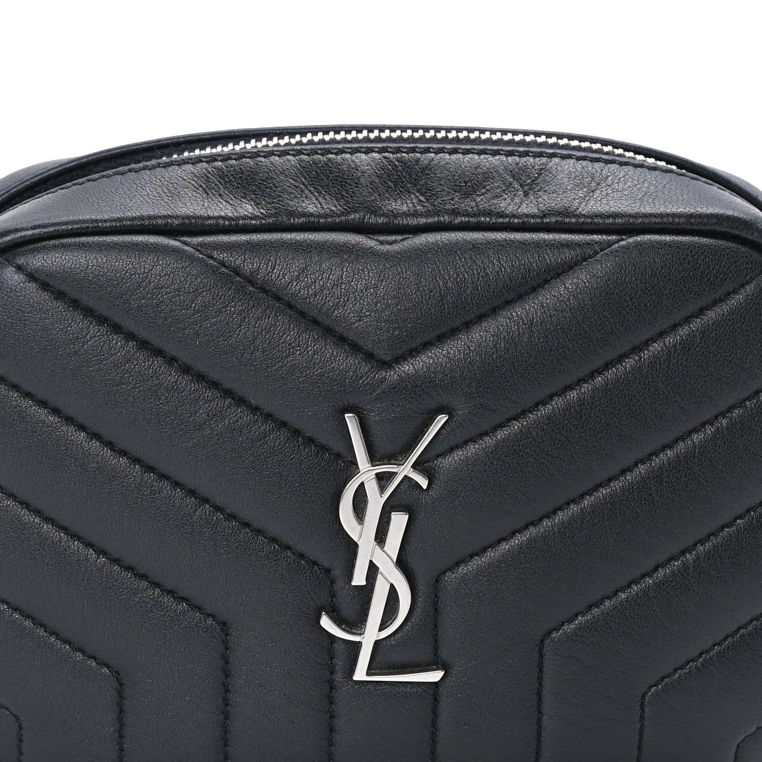 Saint Laurent Lambskin Y Quilted Monogram Loulou Cosmetic Case Black