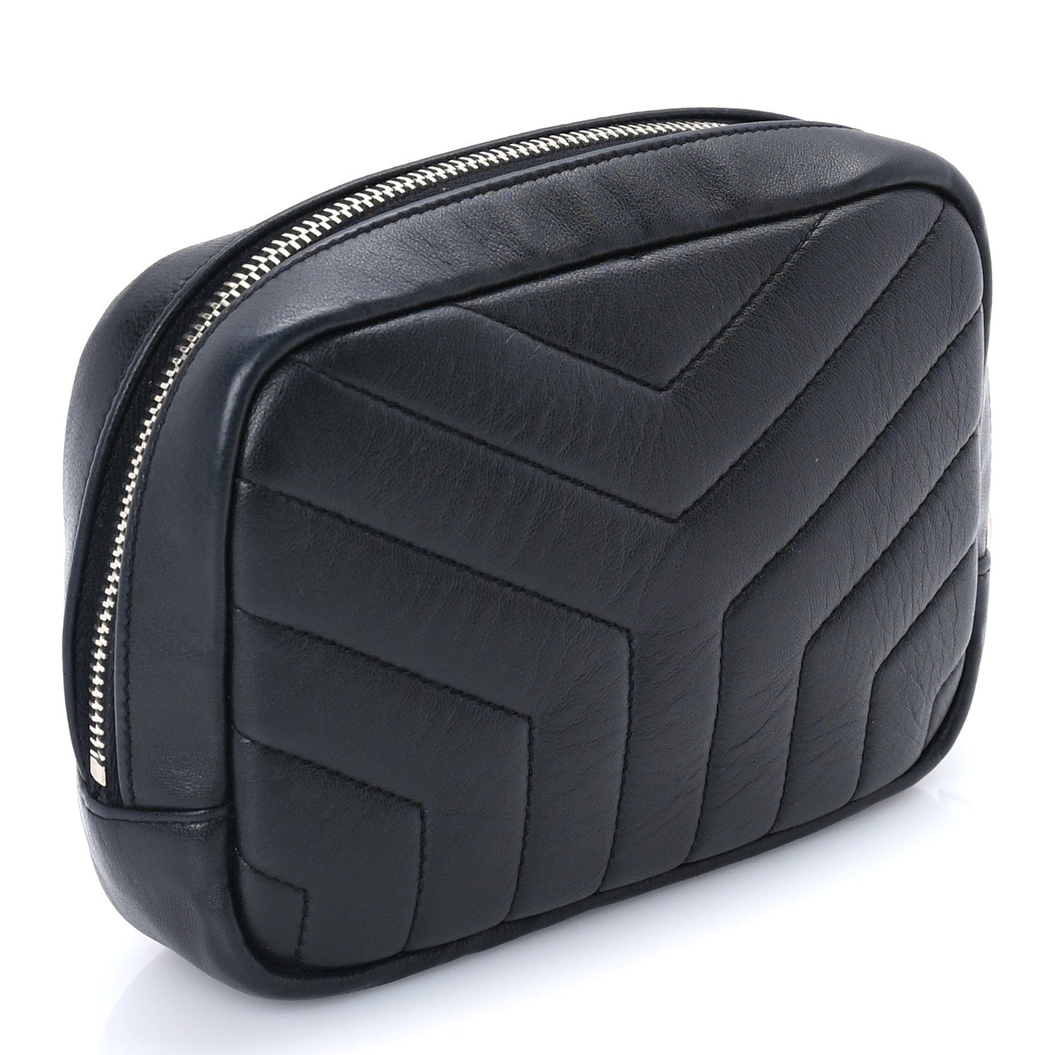 Saint Laurent Lambskin Y Quilted Monogram Loulou Cosmetic Case Black