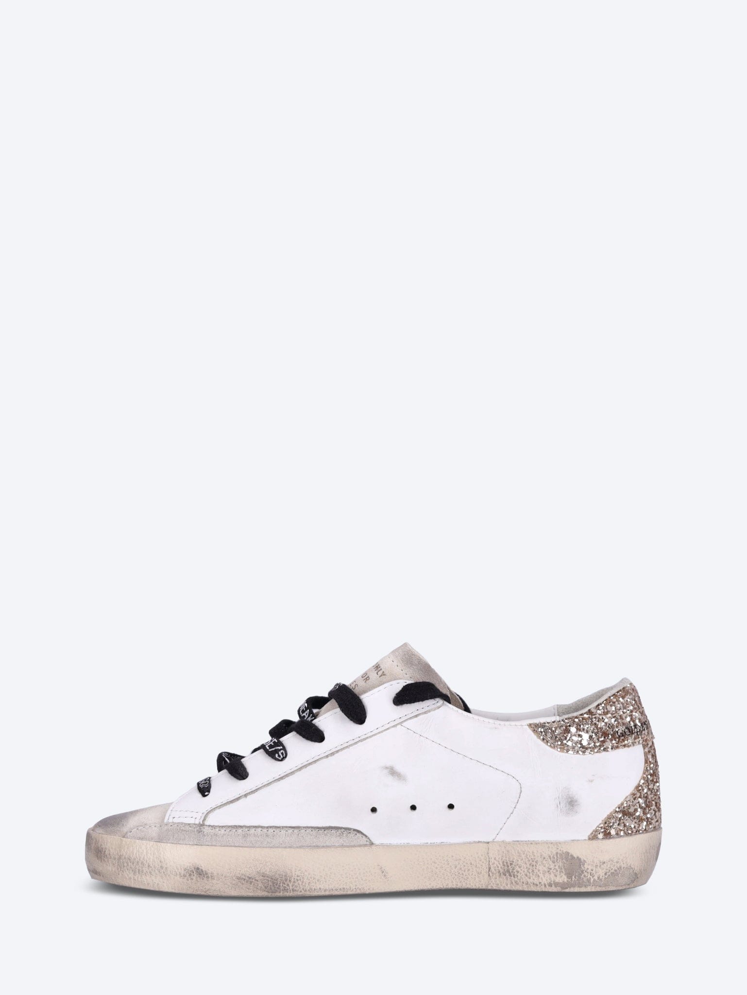 Golden Goose Super - star leather upper glitter star heel and spur metal lettering sneakers
