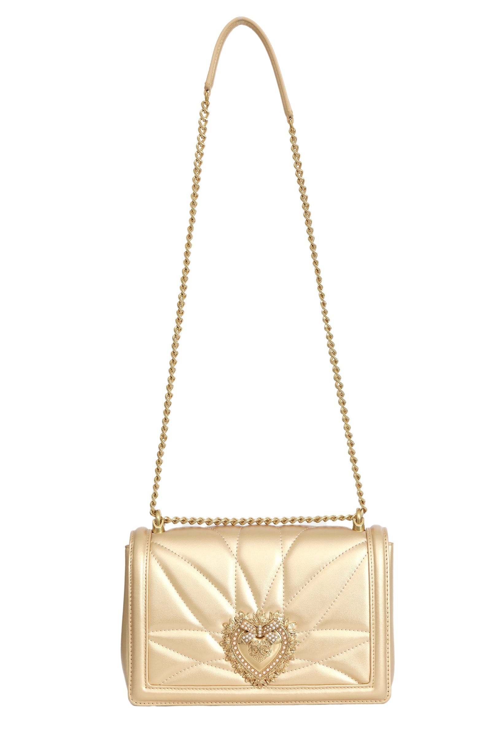 Dolce & Gabbana Devotion Quilted Golden Leather Crossbody Bag