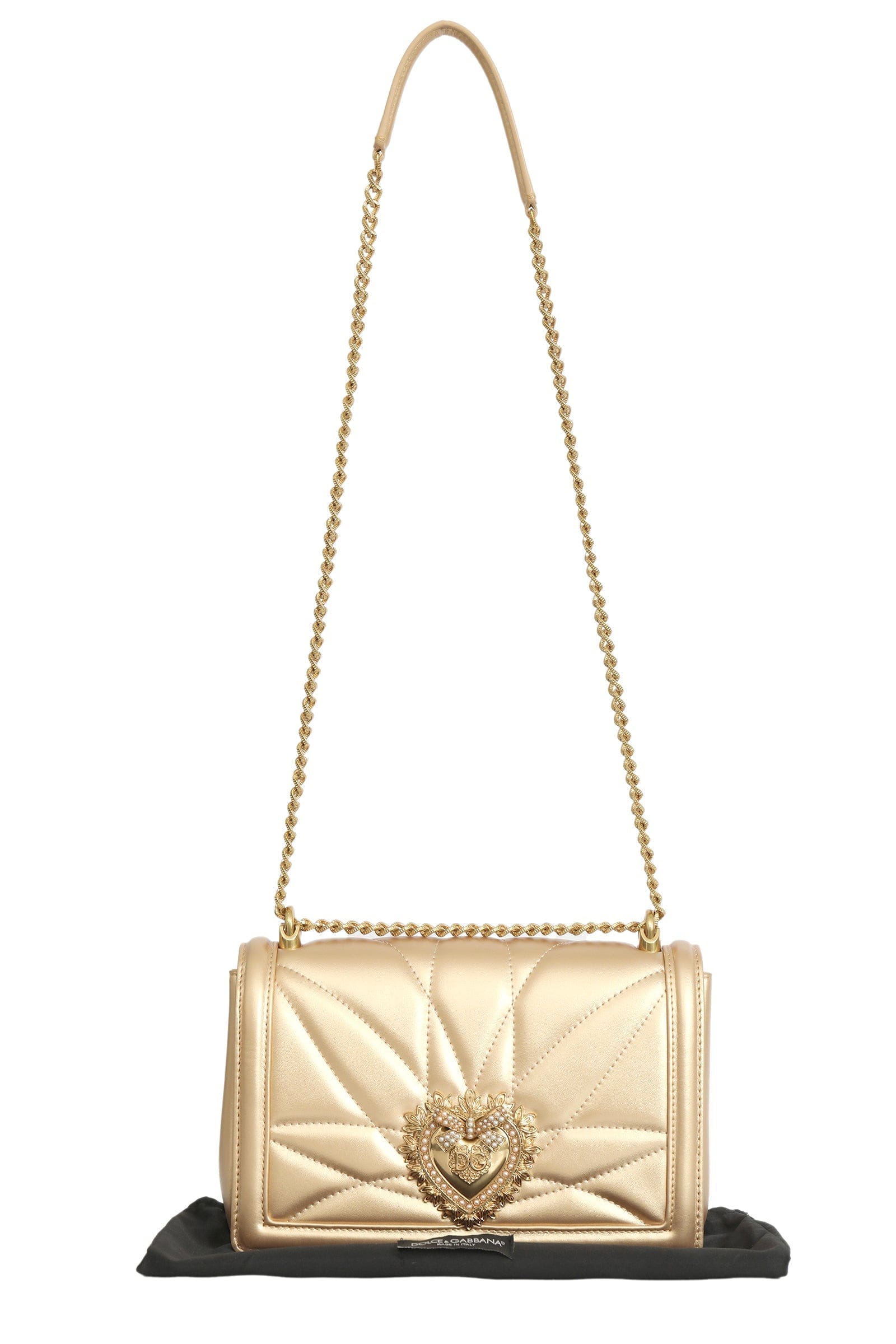 Dolce & Gabbana Devotion Quilted Golden Leather Crossbody Bag