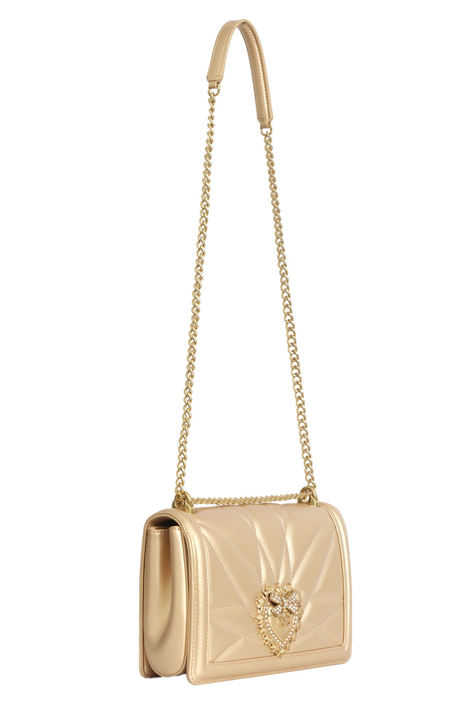 Dolce & Gabbana Devotion Quilted Golden Leather Crossbody Bag