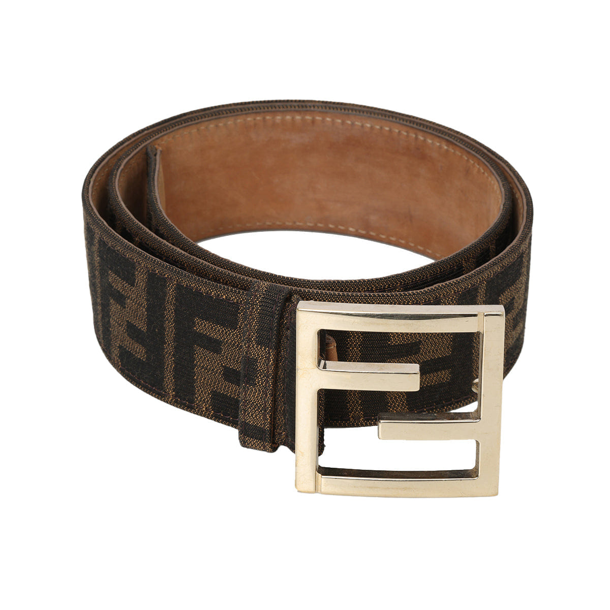 Fendi Brown Jacquard Canvas And Leather Belt 80/ 32