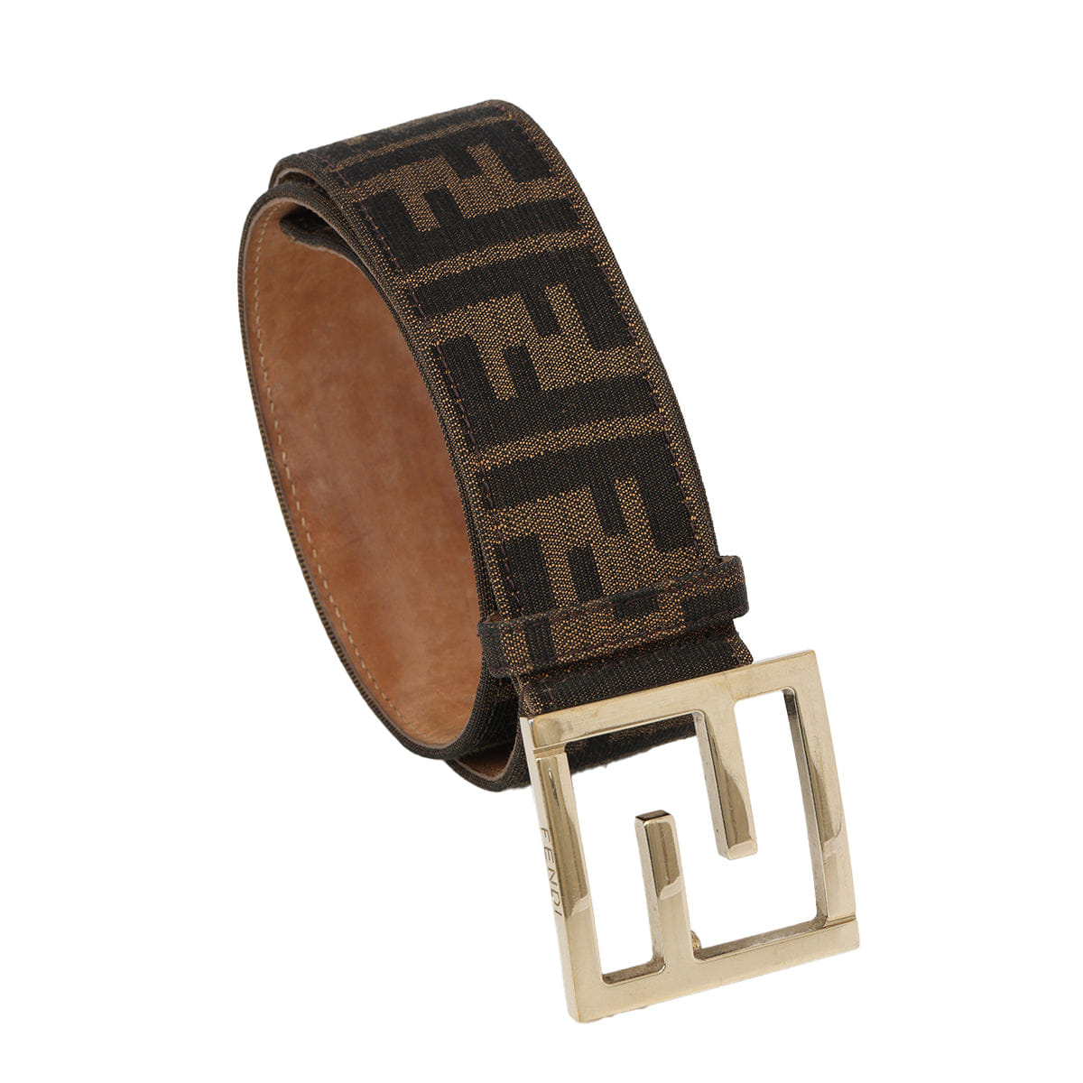 Fendi Brown Jacquard Canvas And Leather Belt 80/ 32