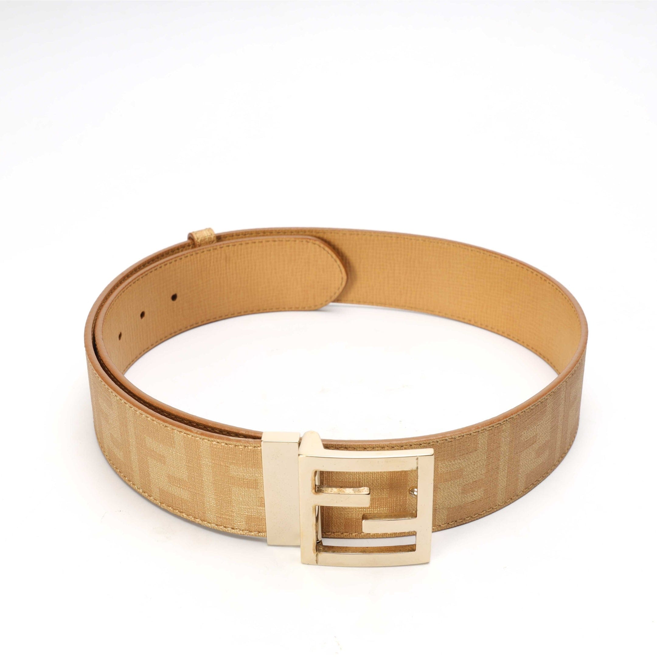 Fendi Beige Zucca Canvas FF Logo Belt