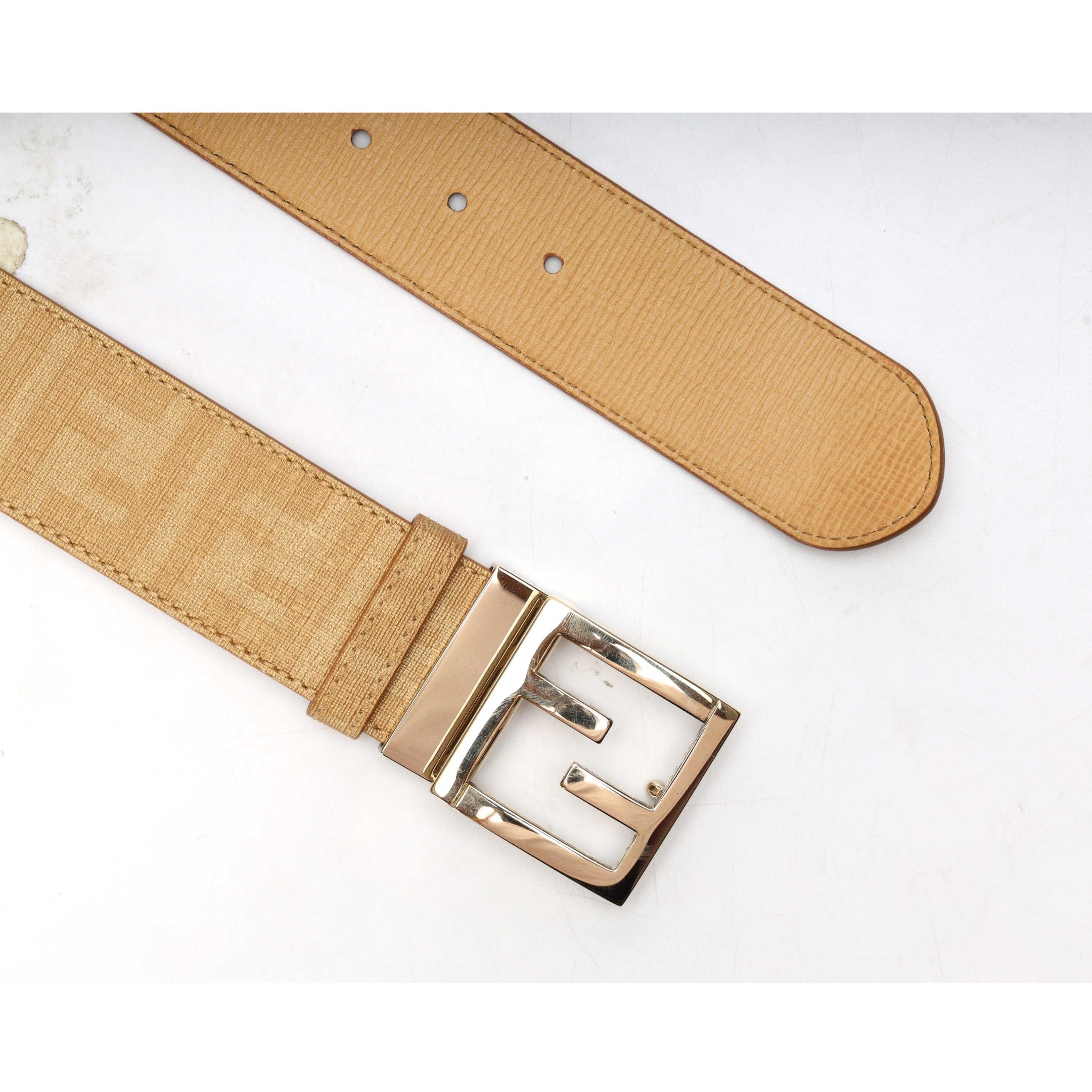 Fendi Beige Zucca Canvas FF Logo Belt