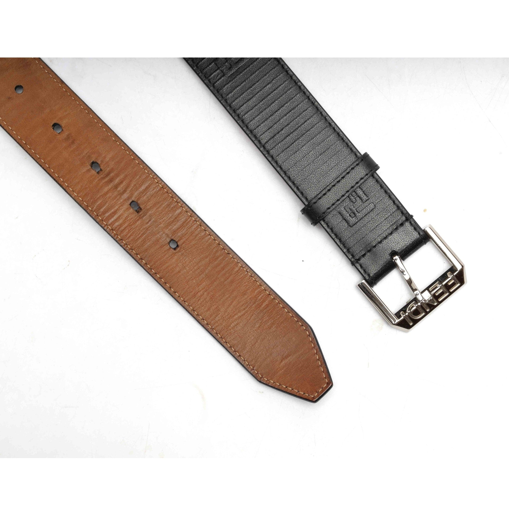 Fendi Black FF Leather Buckle Belt