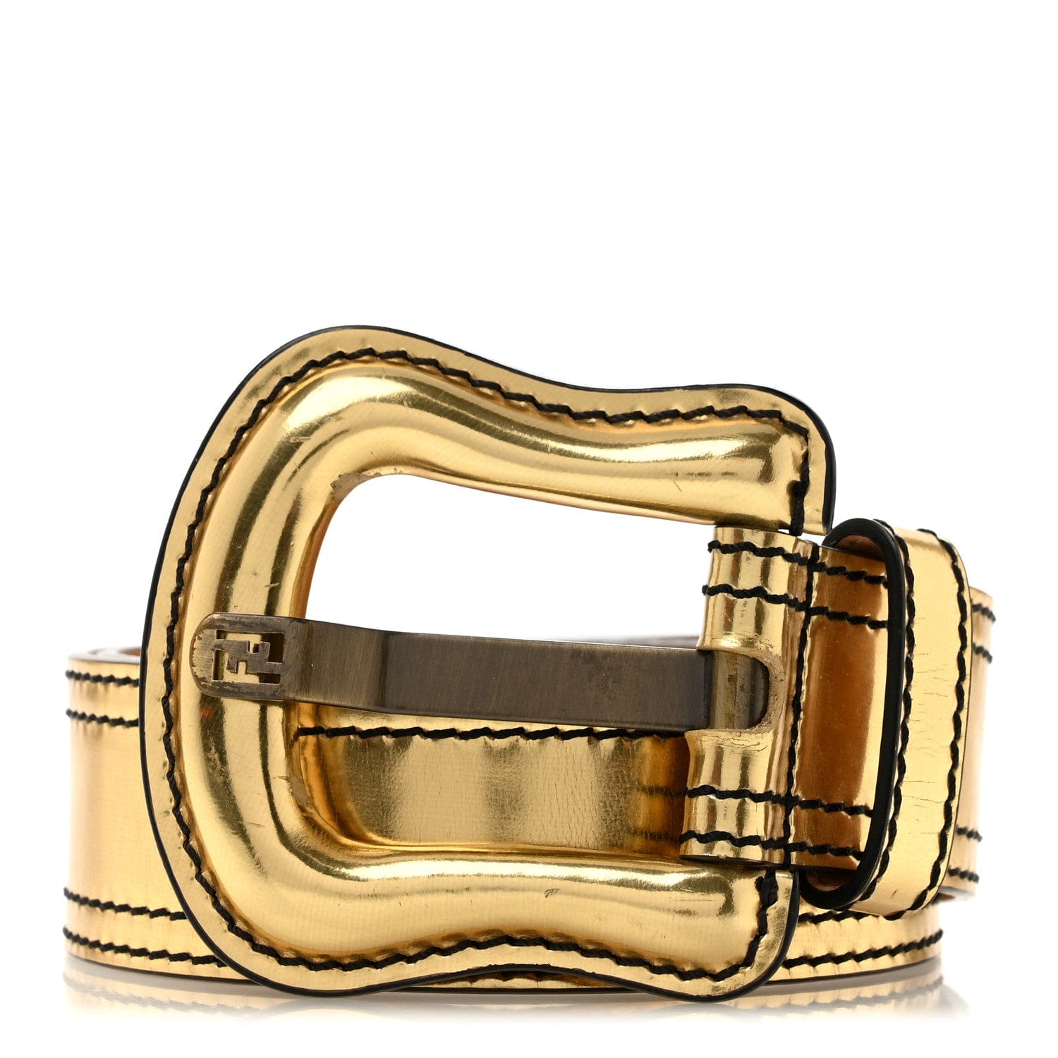 Fendi Metallic Patent B Belt 80 32 Gold