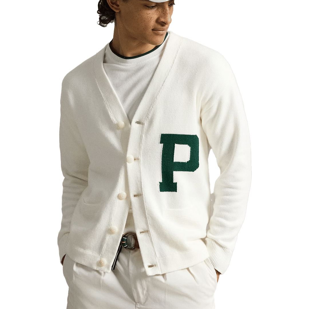 POLO RALPH Lauren RELAXED FIT COTTON LETTER CARDIGAN CREAM COMBO