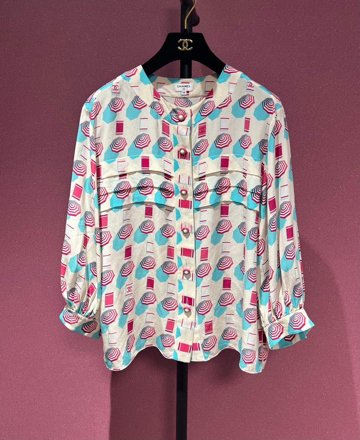 CHANEL 2019 BEACH SILK 38 BLOUSE FT102231