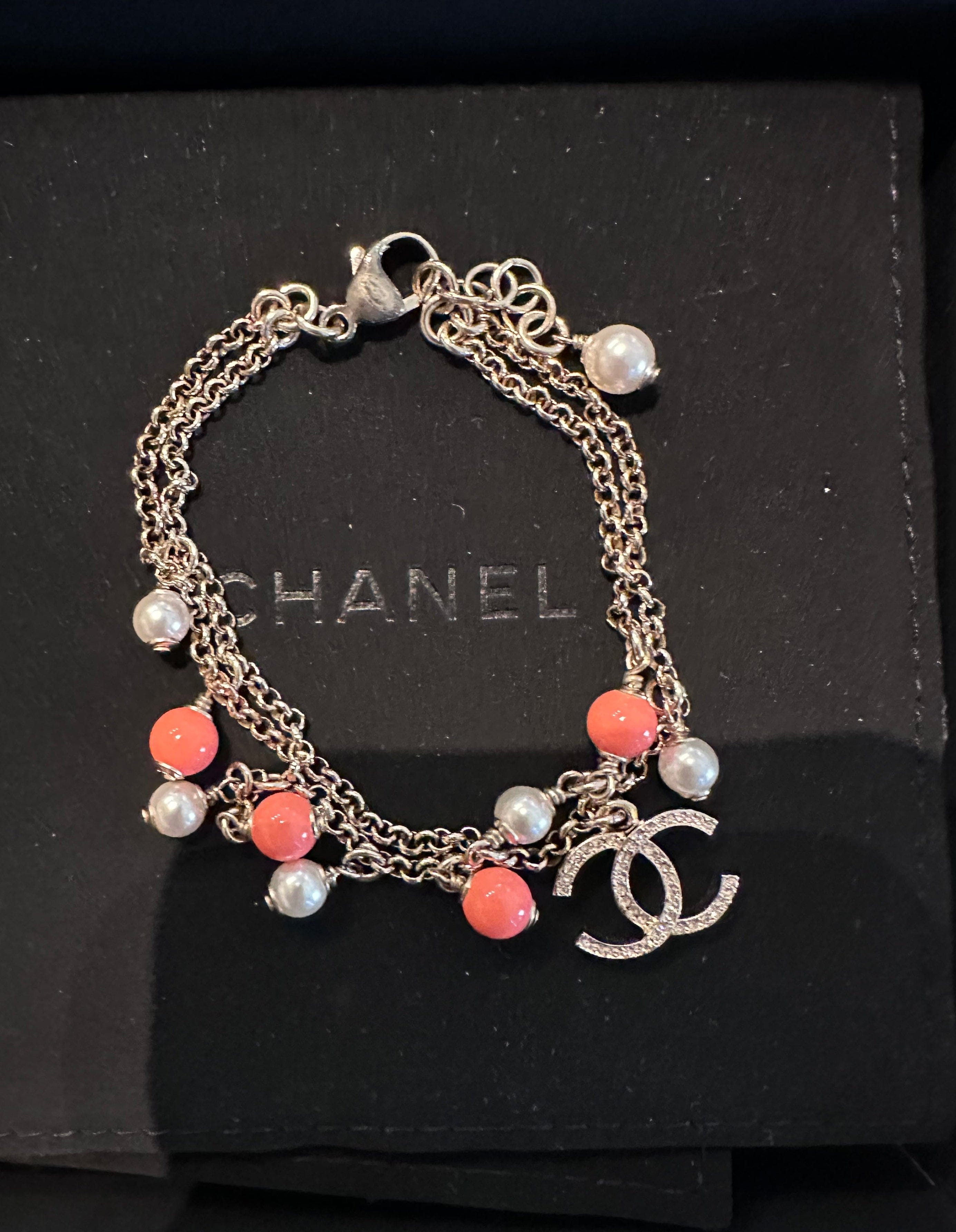 Chanel CC Double Pearl Drop Bracelet