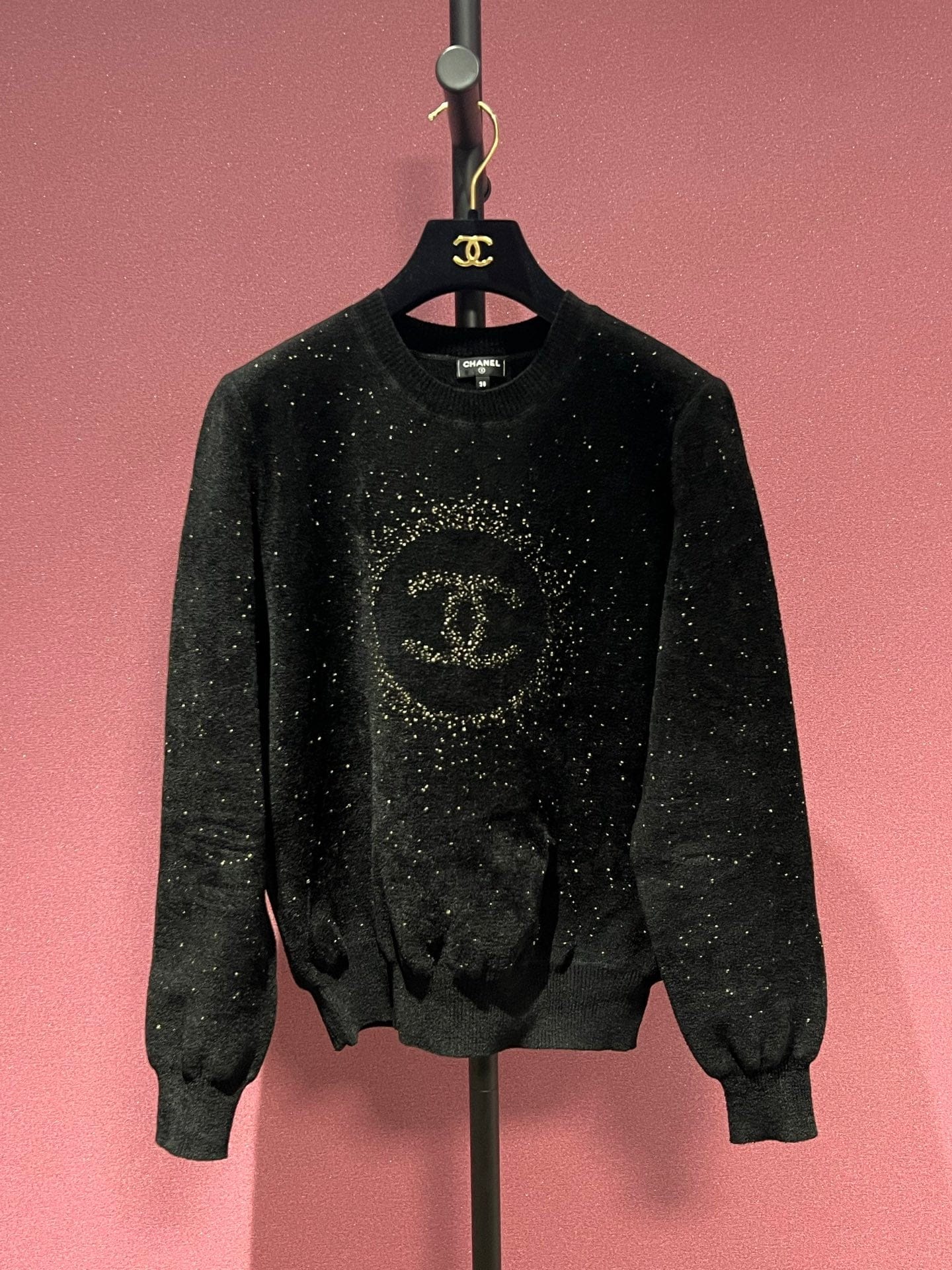 CHANEL BLACK VELOUR SWEATER FT102118