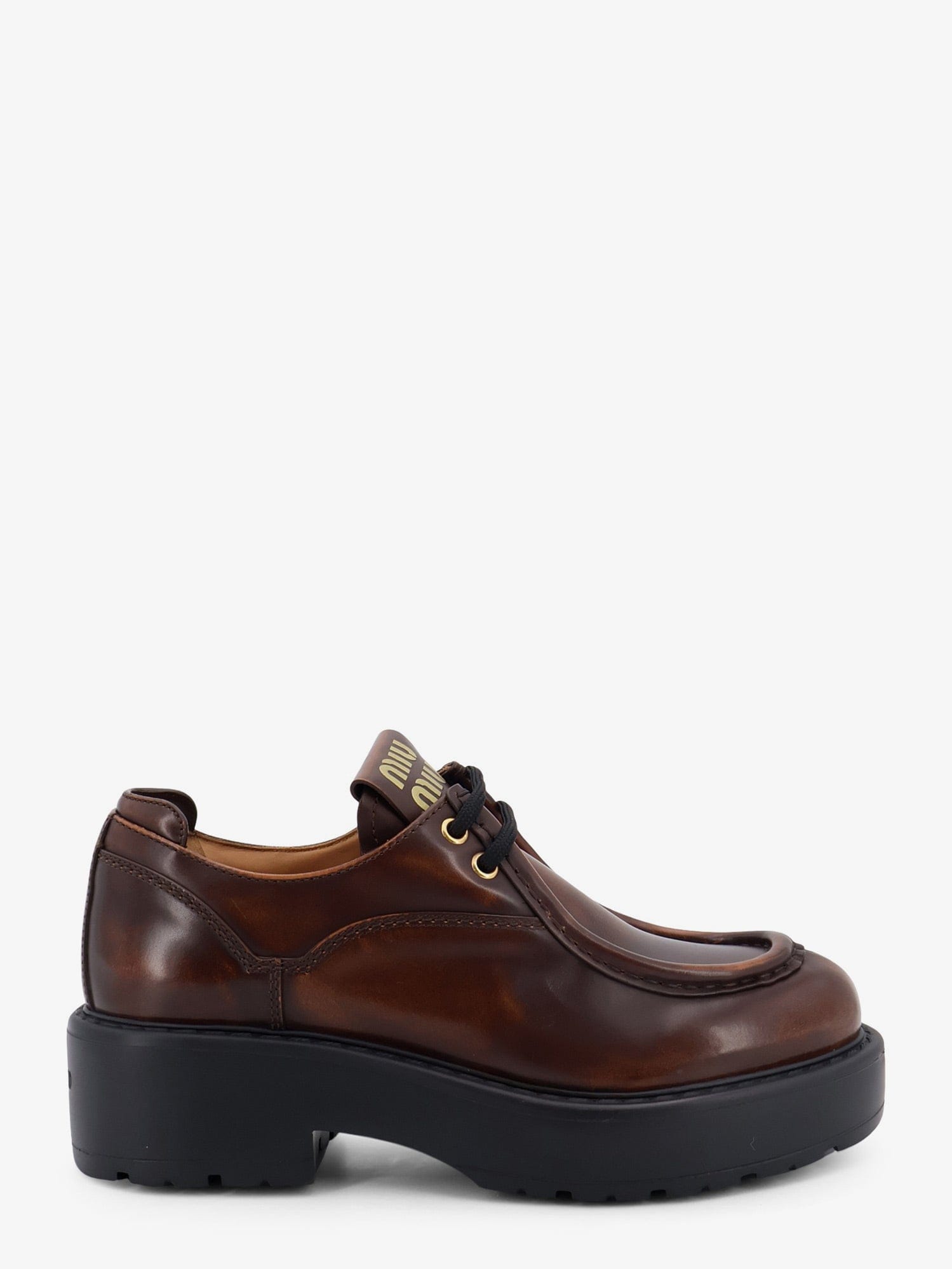 MIU MIU Leather lace - up with front lettering logo