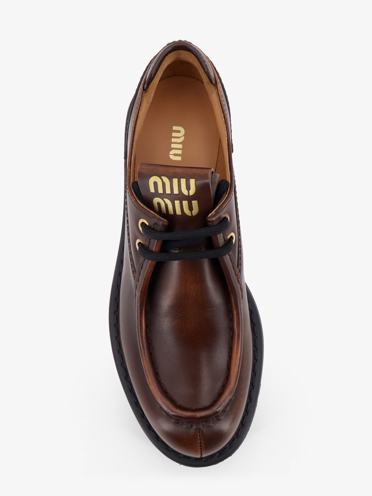 MIU MIU Leather lace - up with front lettering logo