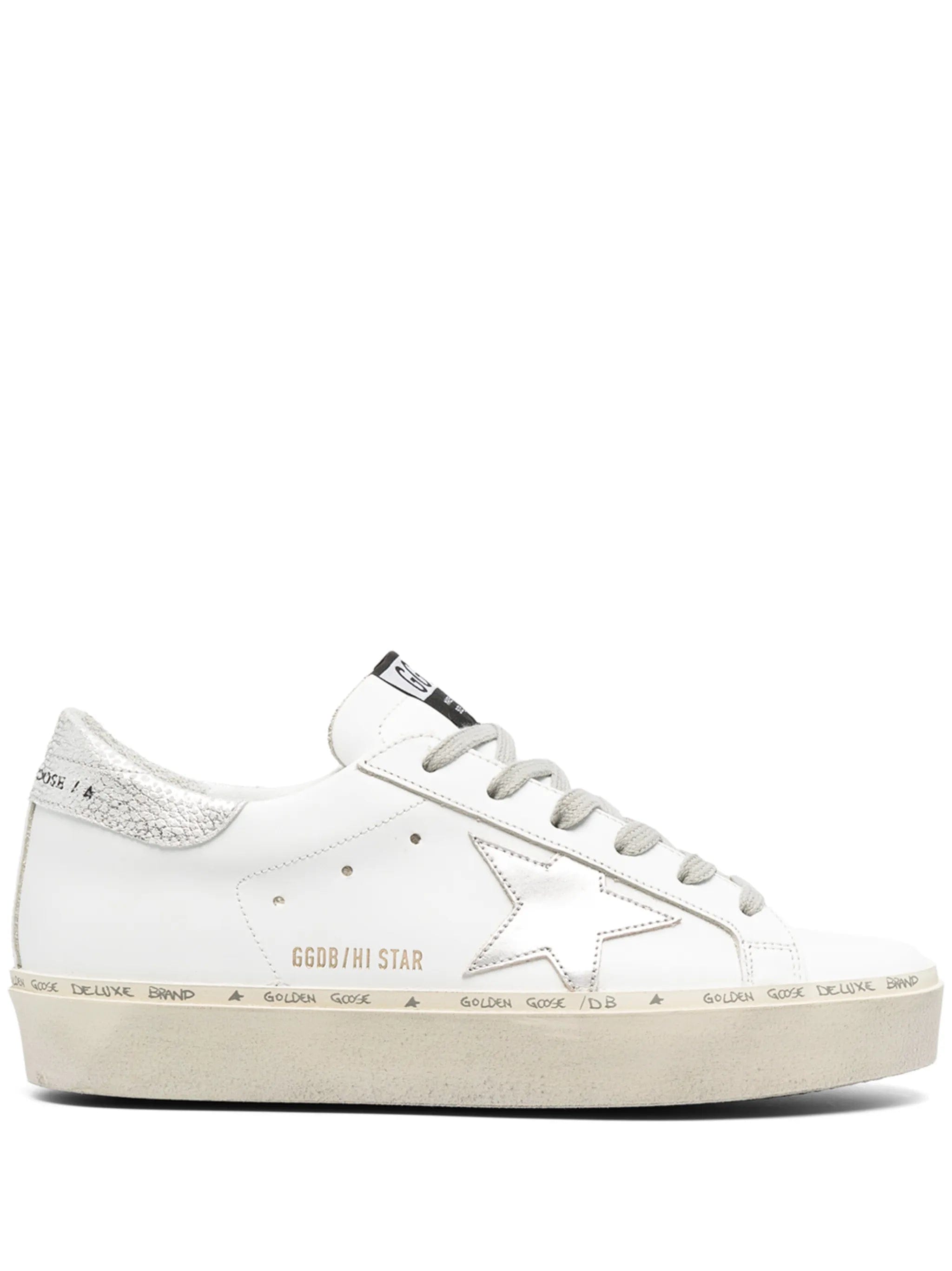 Golden Goose Hi Star trainers with star and metallic silver heel