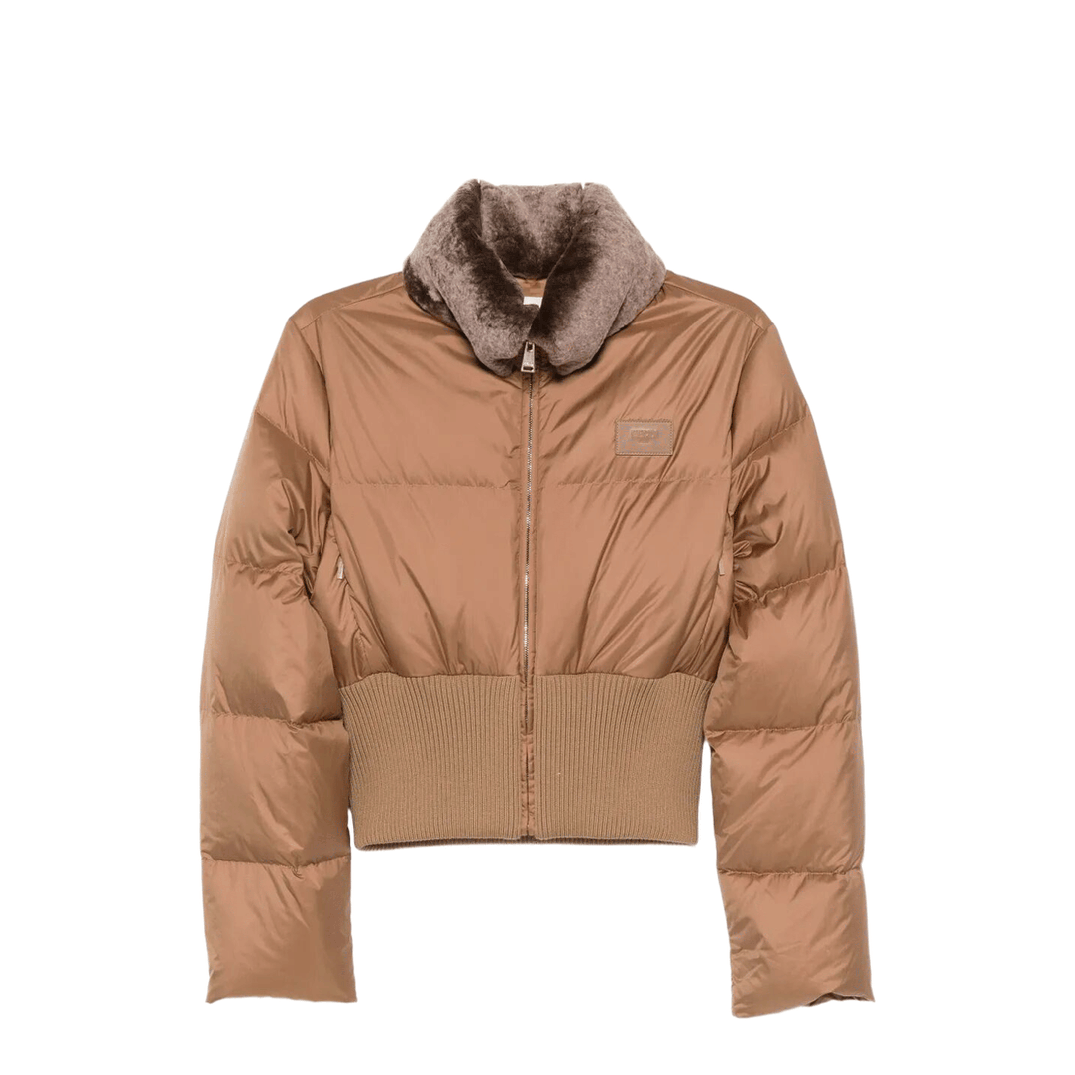 Fendi Short Padded Down Jacket With Shearling Collar