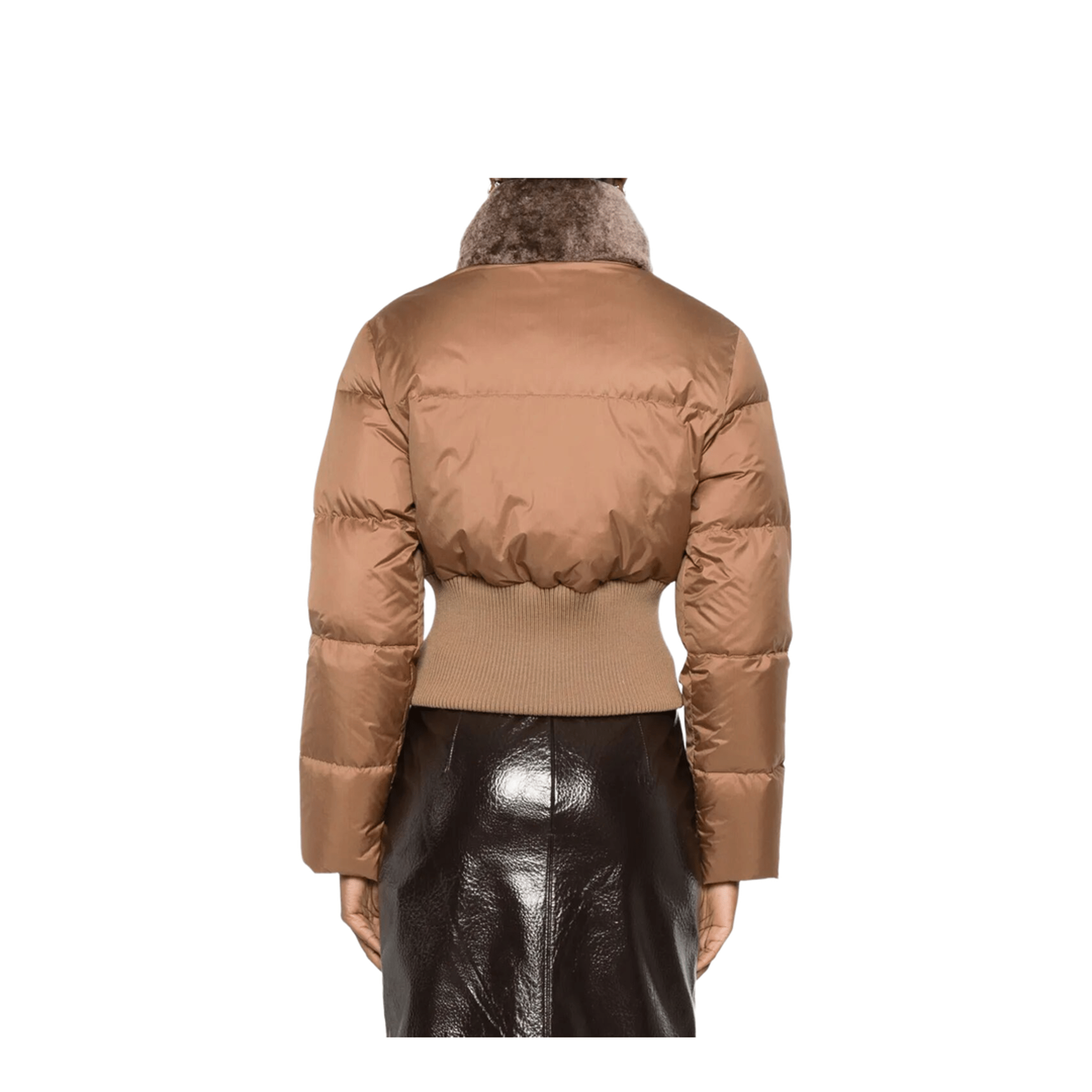 Fendi Short Padded Down Jacket With Shearling Collar