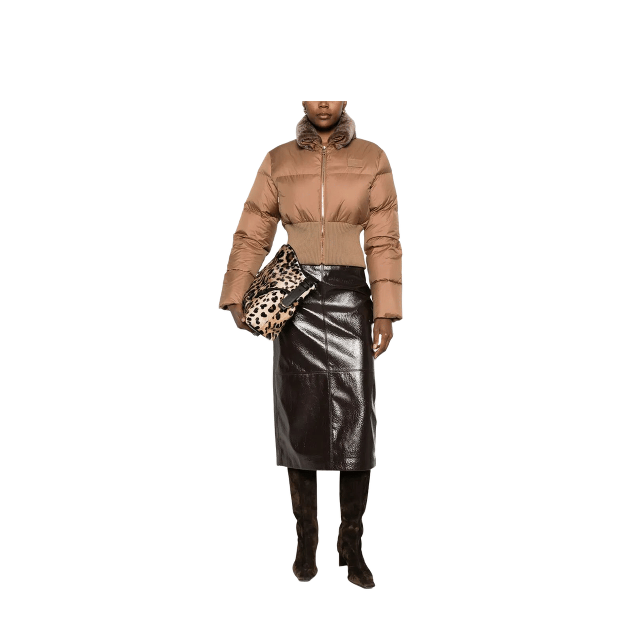 Fendi Short Padded Down Jacket With Shearling Collar
