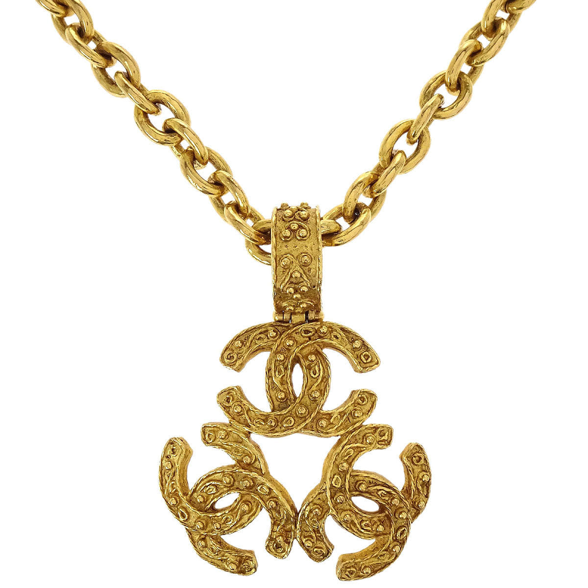 Chanel Triple CC Pendant Necklace Gold 94A