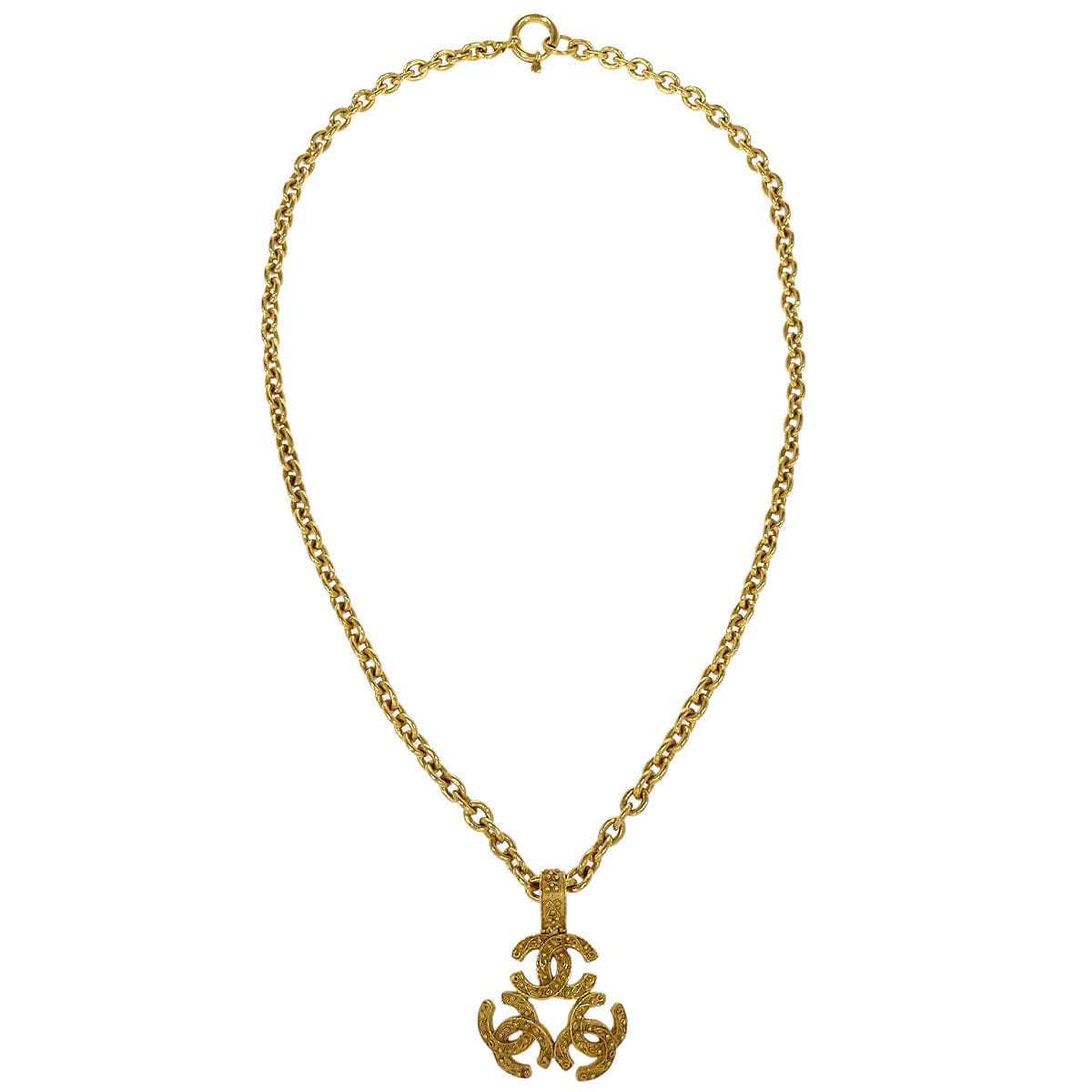 Chanel Triple CC Pendant Necklace Gold 94A