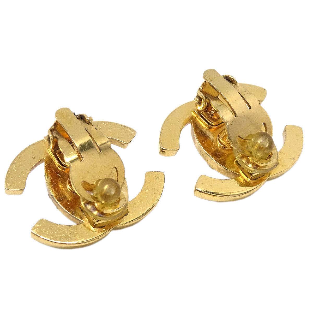 Chanel CC Turnlock Clip - On Earrings Gold Rhinestone Large 97P