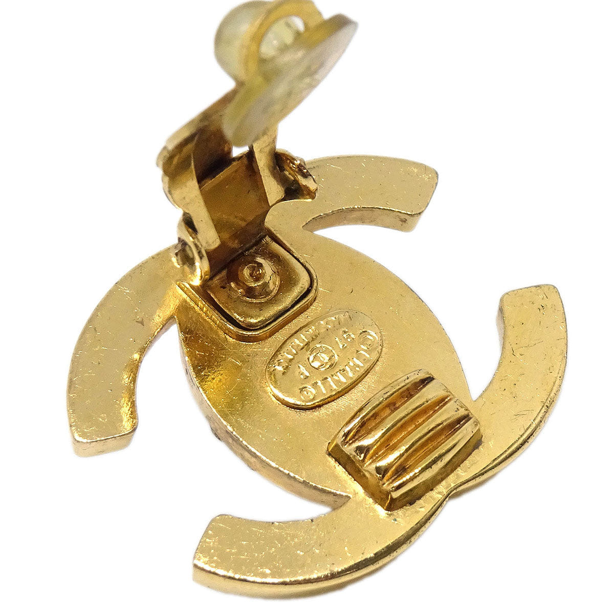 Chanel CC Turnlock Clip - On Earrings Gold Rhinestone Large 97P