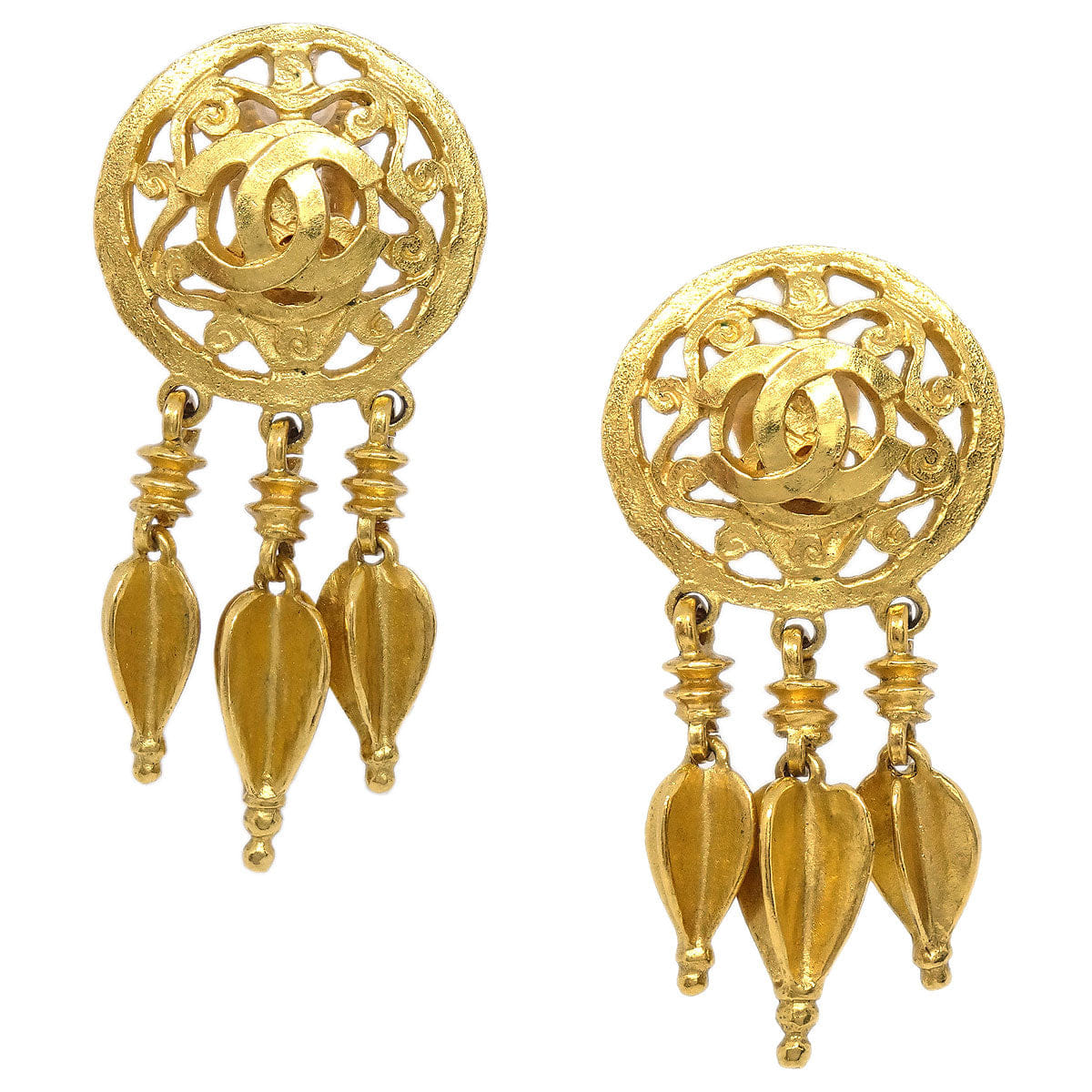 Chanel Dangle Clip - On Earrings Gold 95A