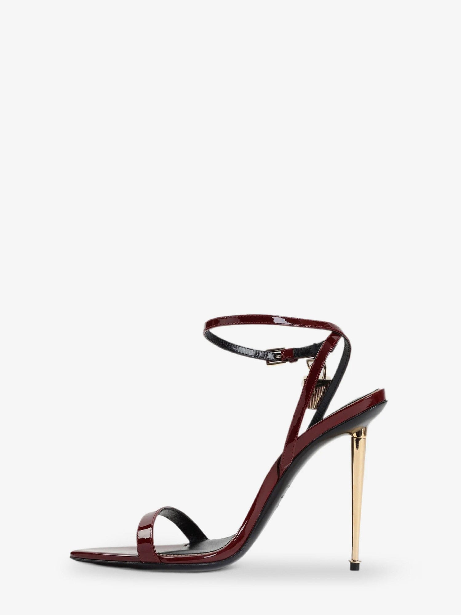 TOM FORD Patent leather sandals with iconic metal padlock