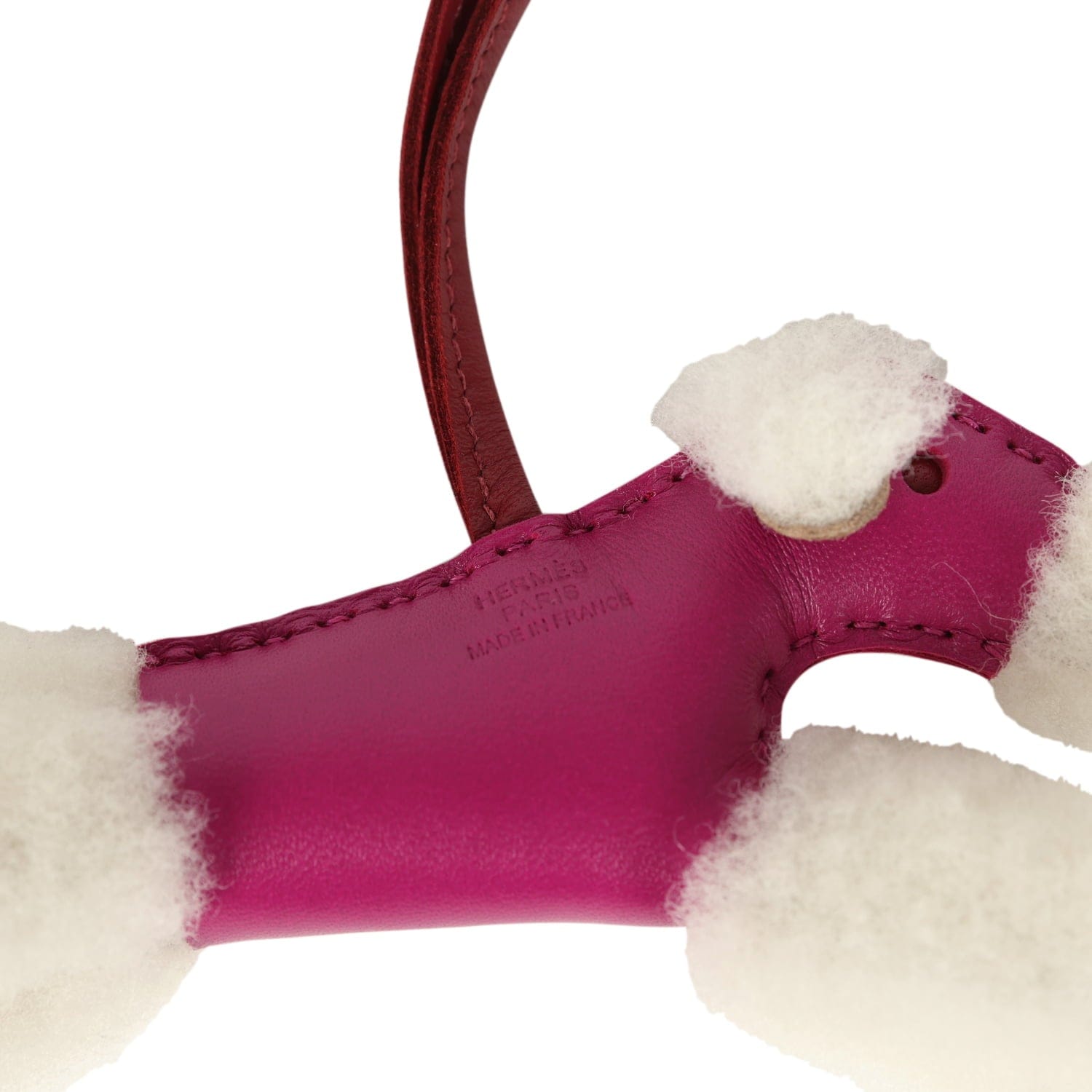 Hermes Budy Charm Ecru, Rose Pourpre, Rouge Grenat Milo Lambskin and Merino Wool