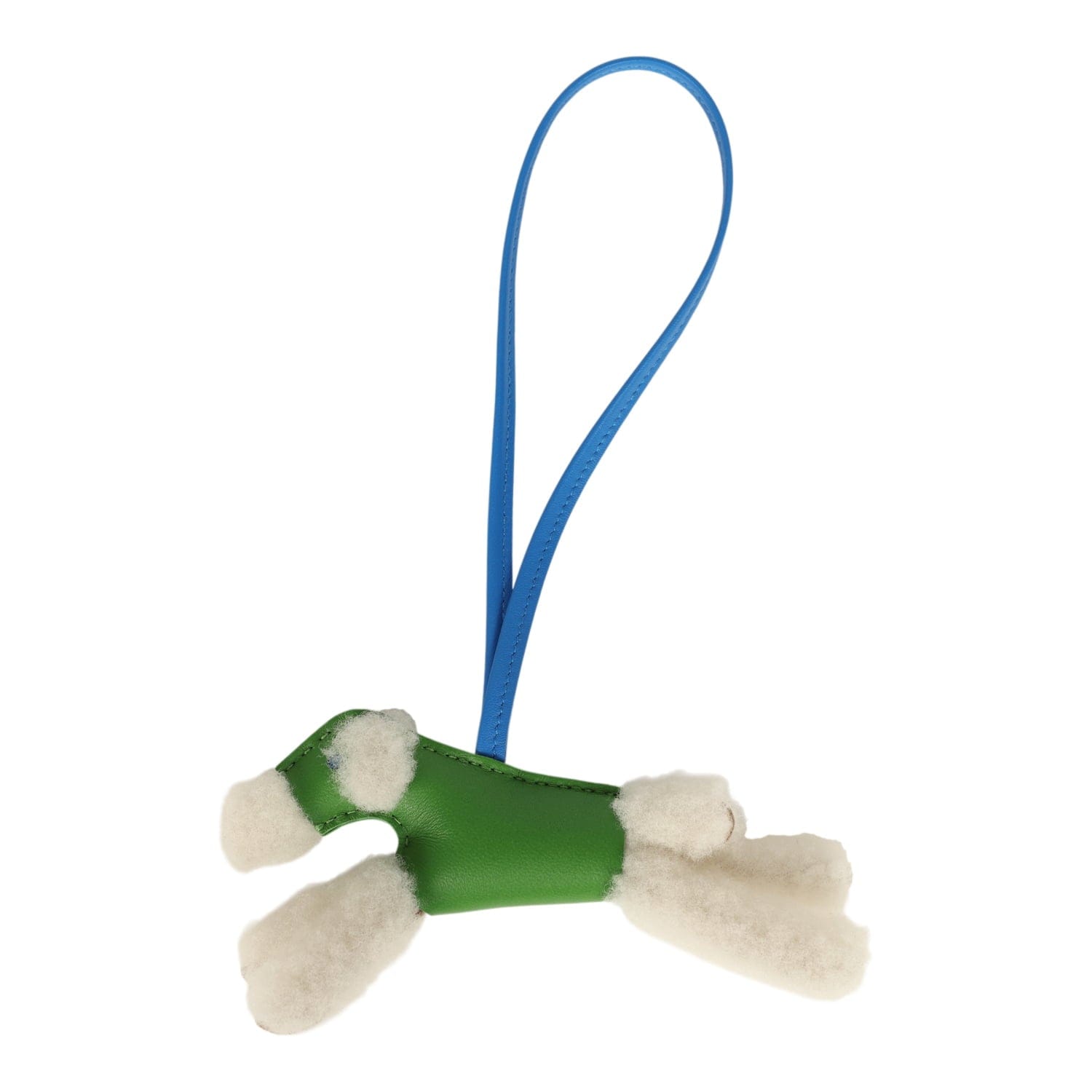 Hermes Budy Charm Vert Yucca and Bleu Hydra Milo Lambskin and Ecru Merino Wool