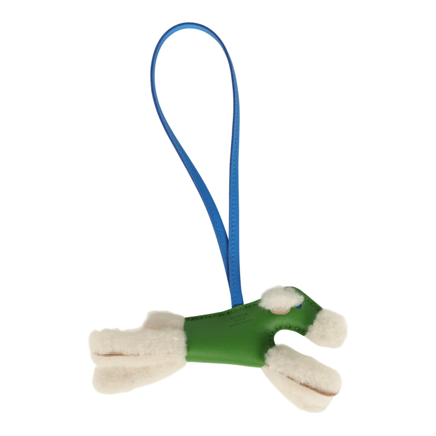 Hermes Budy Charm Vert Yucca and Bleu Hydra Milo Lambskin and Ecru Merino Wool