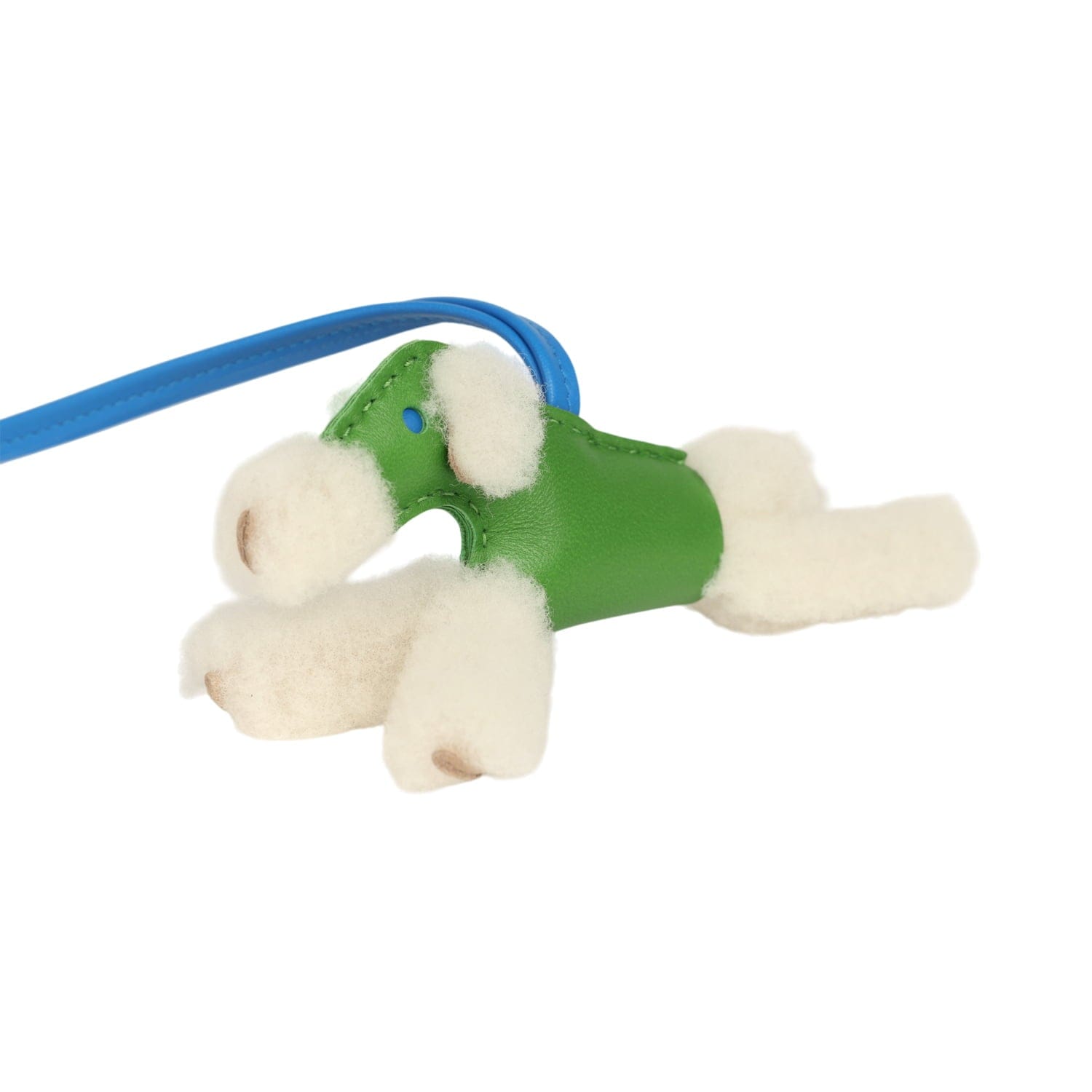 Hermes Budy Charm Vert Yucca and Bleu Hydra Milo Lambskin and Ecru Merino Wool
