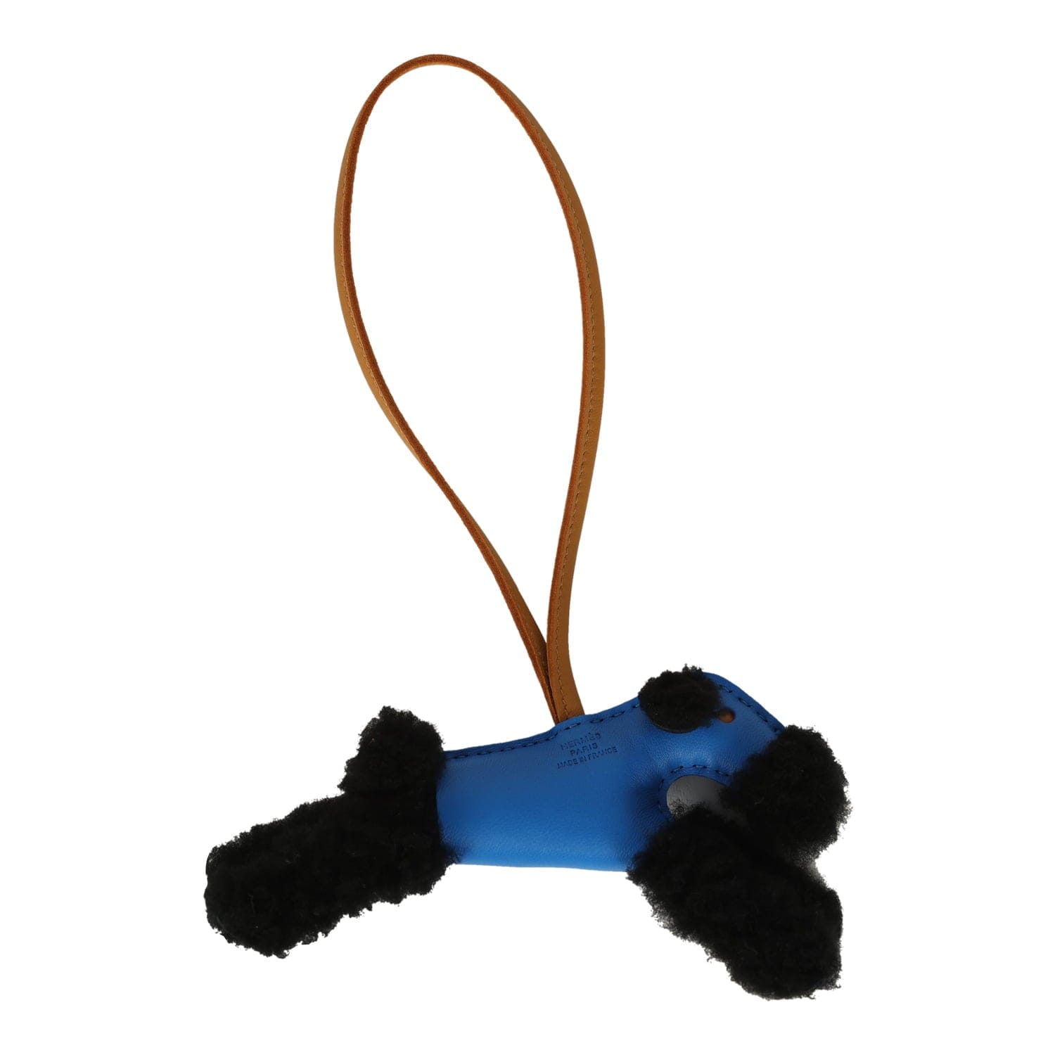 Hermes Budy Charm Bleu Hydra, Sesame, Black Milo Lambskin and Merino Wool