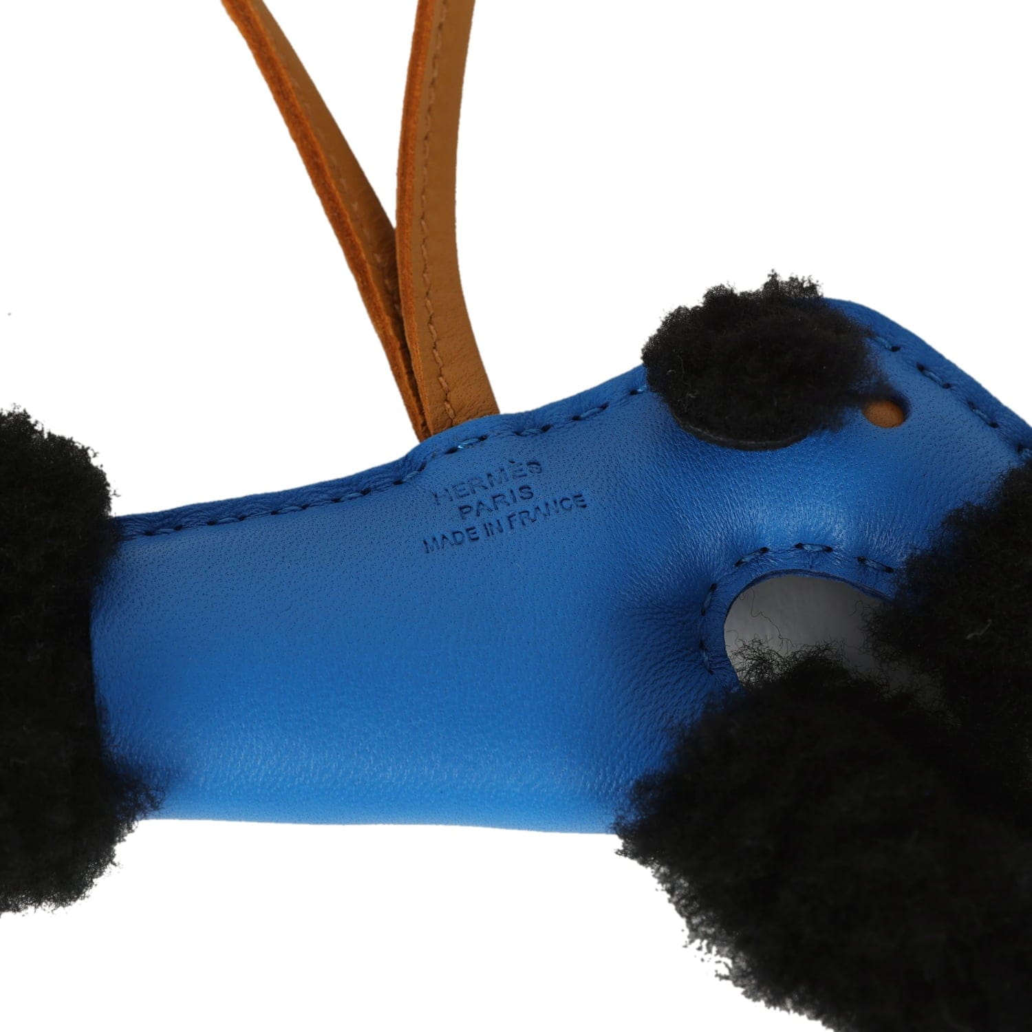 Hermes Budy Charm Bleu Hydra, Sesame, Black Milo Lambskin and Merino Wool