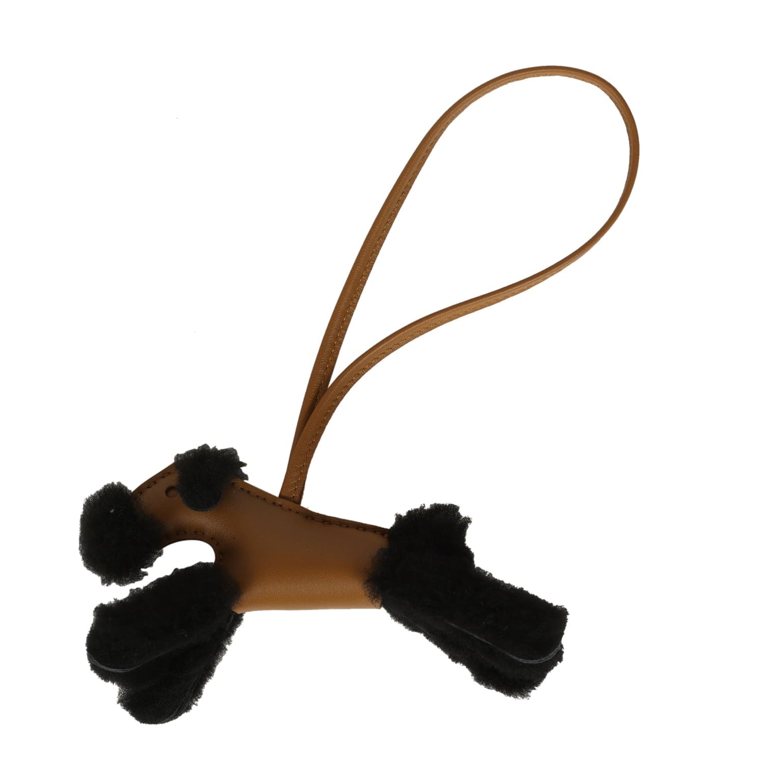 Hermes Budy Charm Kraft and Black Milo Lambskin and Merino Sheepskin