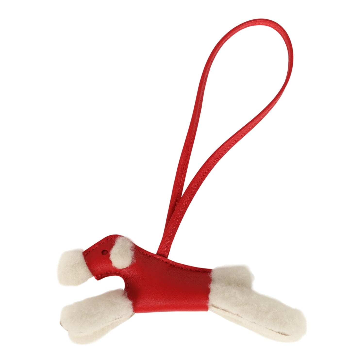Hermes Budy Charm Rouge Radieux Milo Lambskin and Ecru Merino Wool